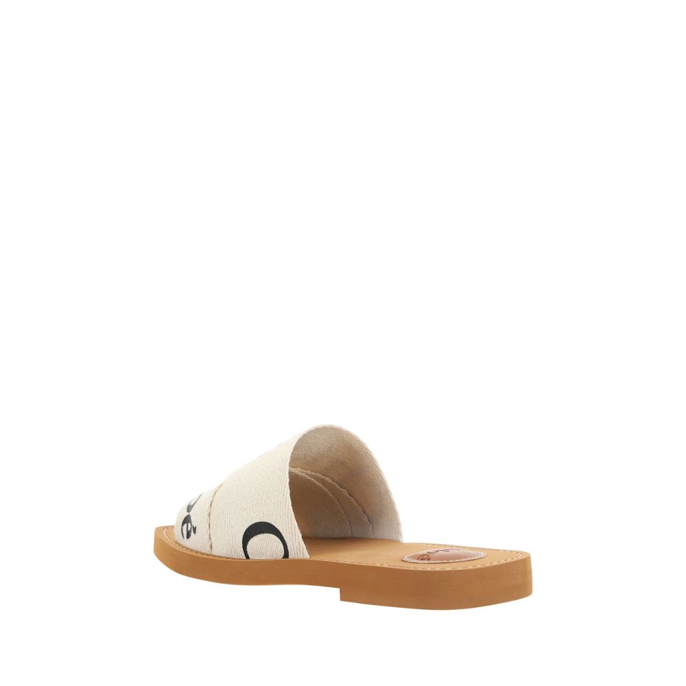 Chloé Flache Sandalen aus weißer Baumwolle