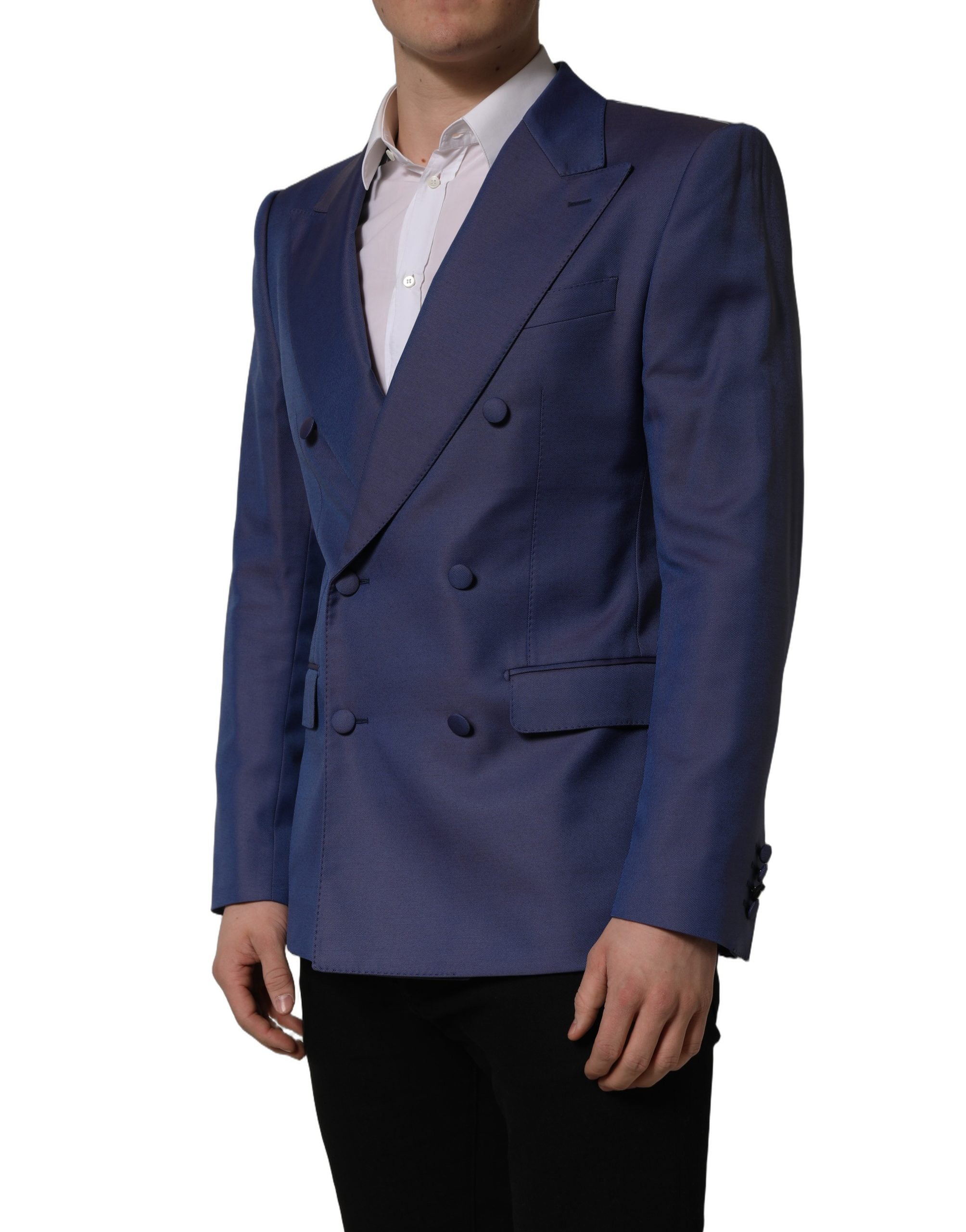 Dolce & Gabbana Blauer Herrenblazer aus Wolle mit doppelreihiger Knopfleiste