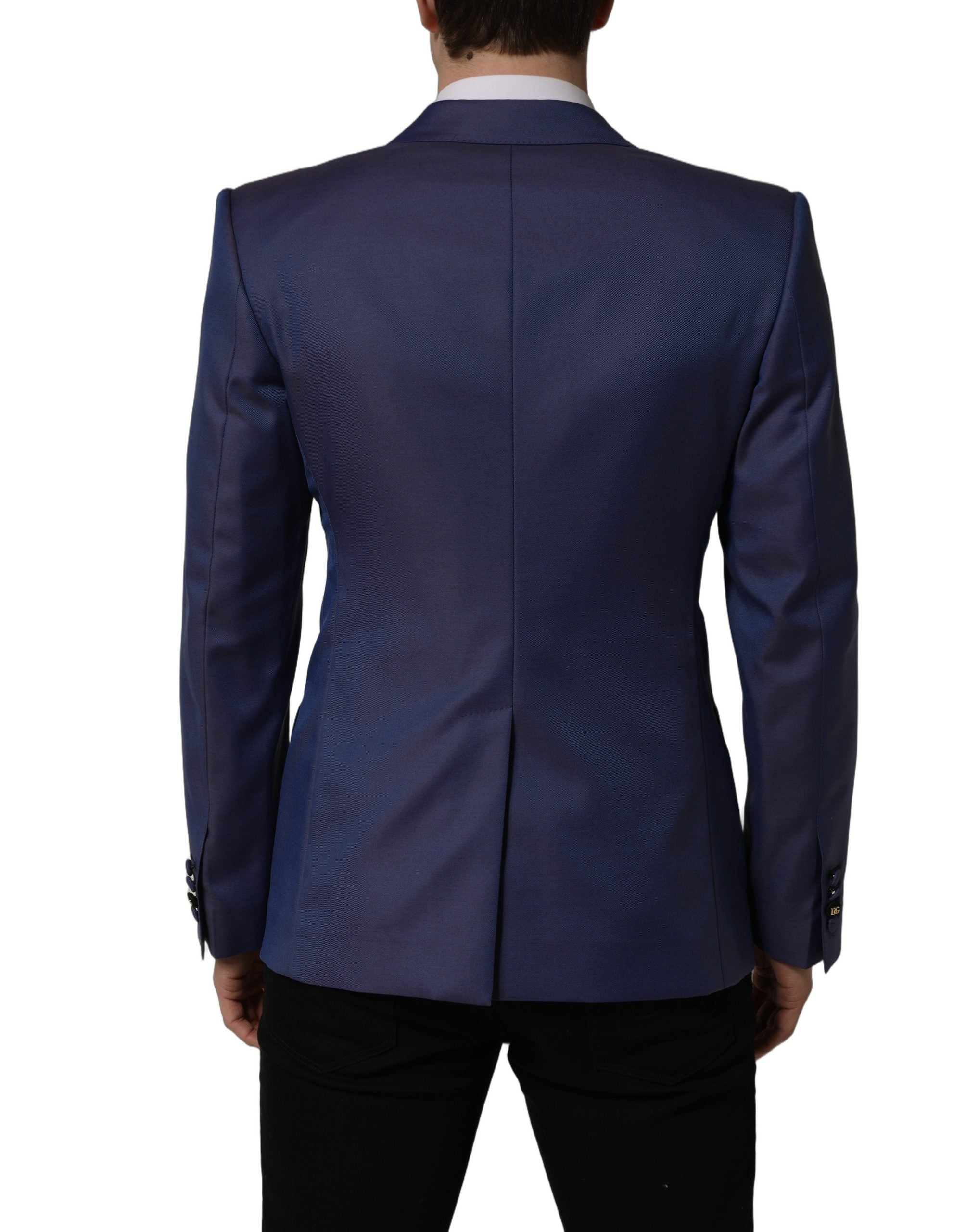 Dolce & Gabbana Blauer Herrenblazer aus Wolle mit doppelreihiger Knopfleiste