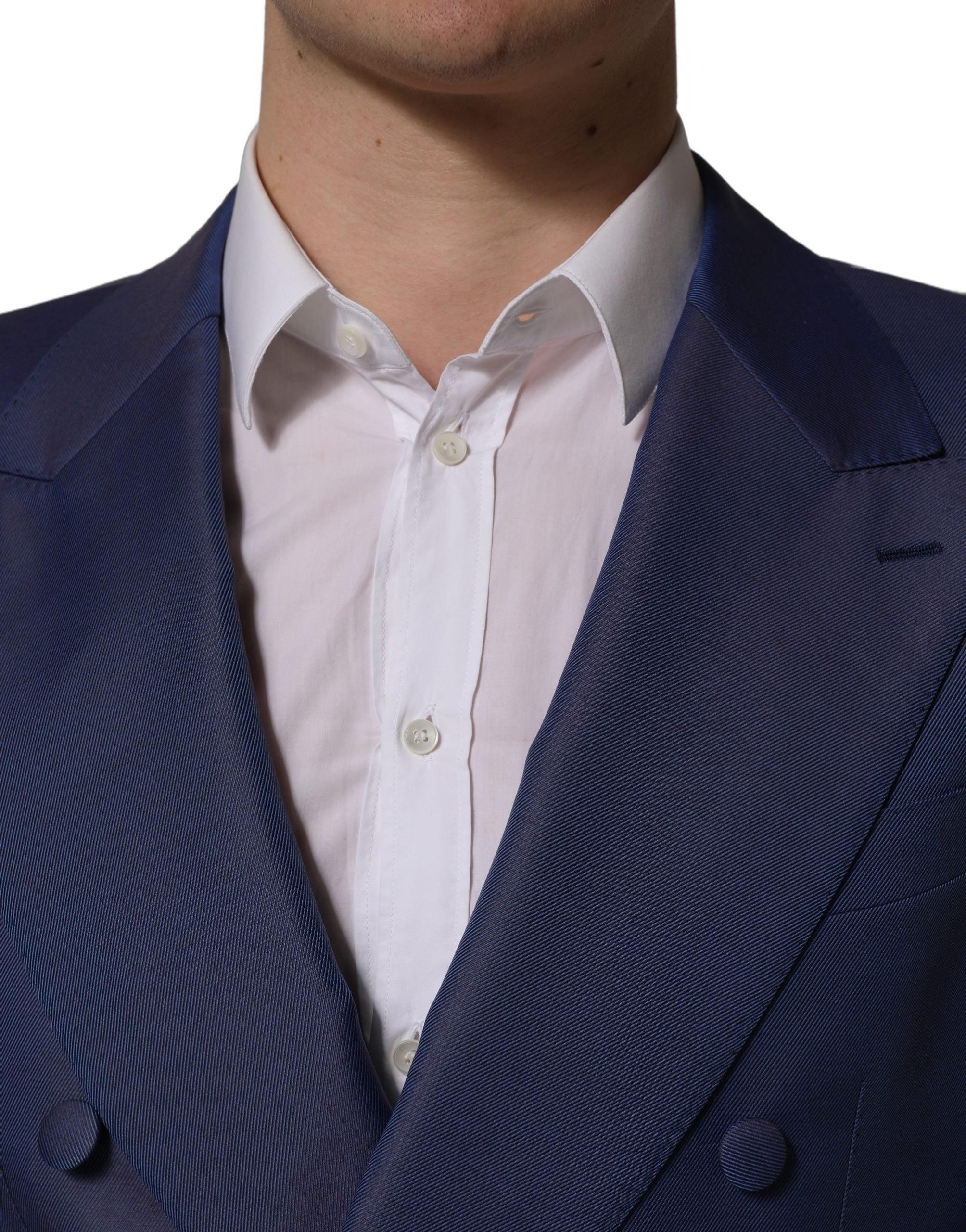 Dolce & Gabbana Blauer Herrenblazer aus Wolle mit doppelreihiger Knopfleiste