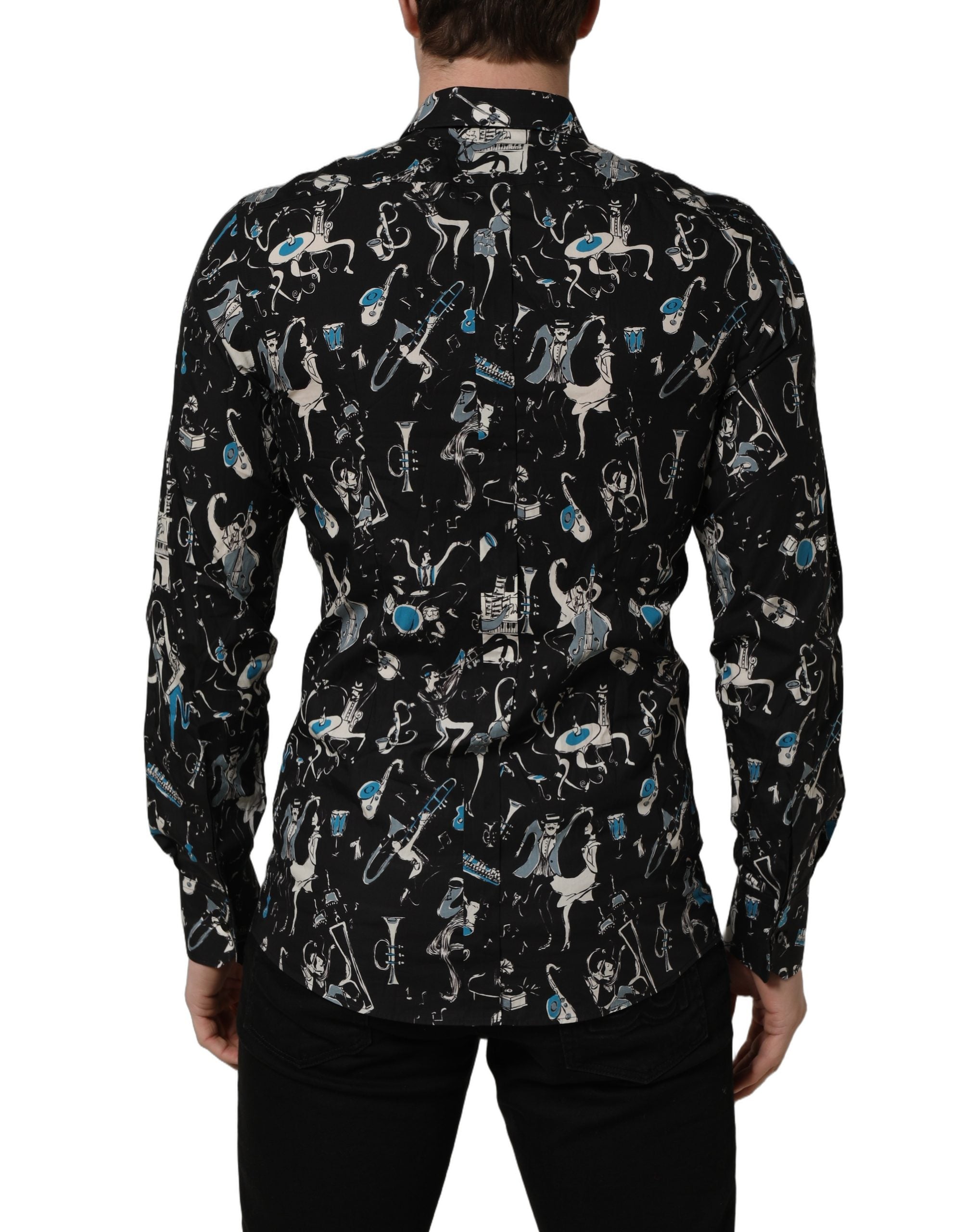 Chemise habillée Dolce & Gabbana en coton noir coupe GOLD, motif Jazz Club