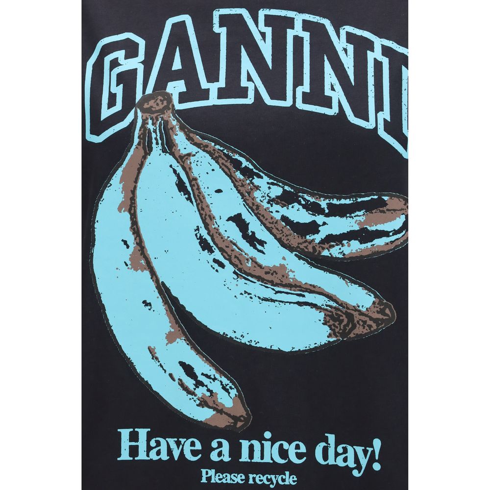 Ganni Schwarzes Baumwoll-T-Shirt