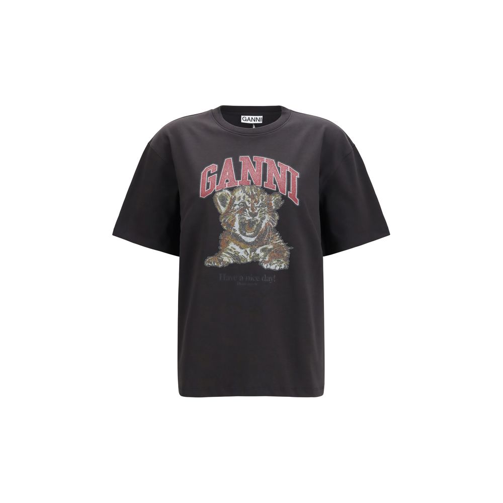 T-shirt noir en coton Ganni