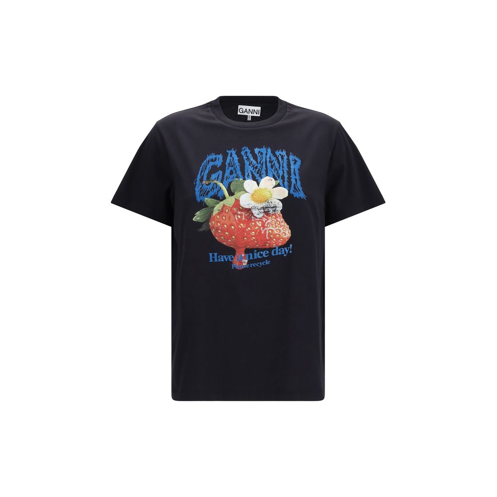 T-shirt noir en coton Ganni