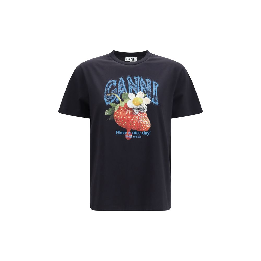 T-shirt noir en coton Ganni
