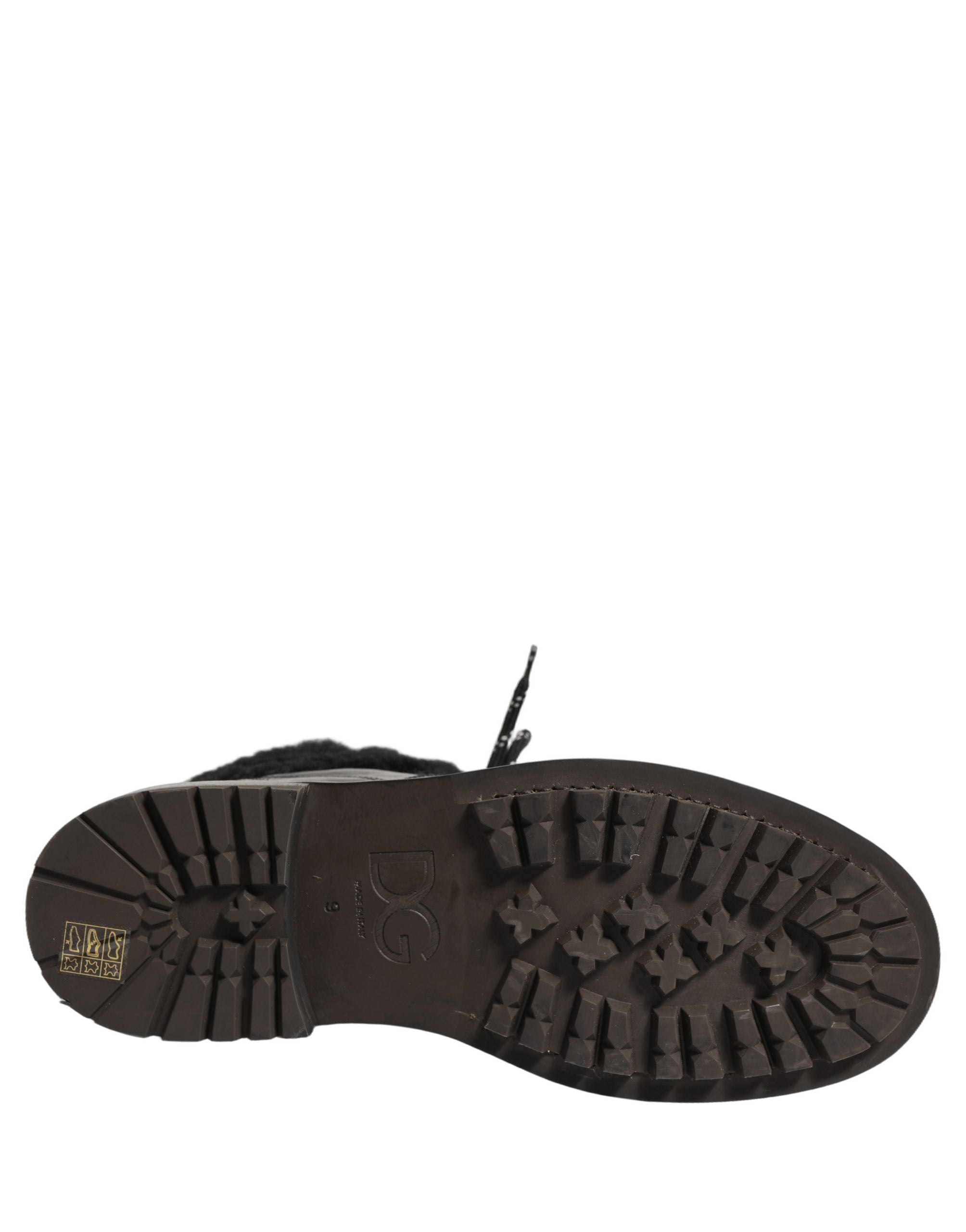 Bottes en cuir et fourrure Dolce & Gabbana noires à lacets, style trekking