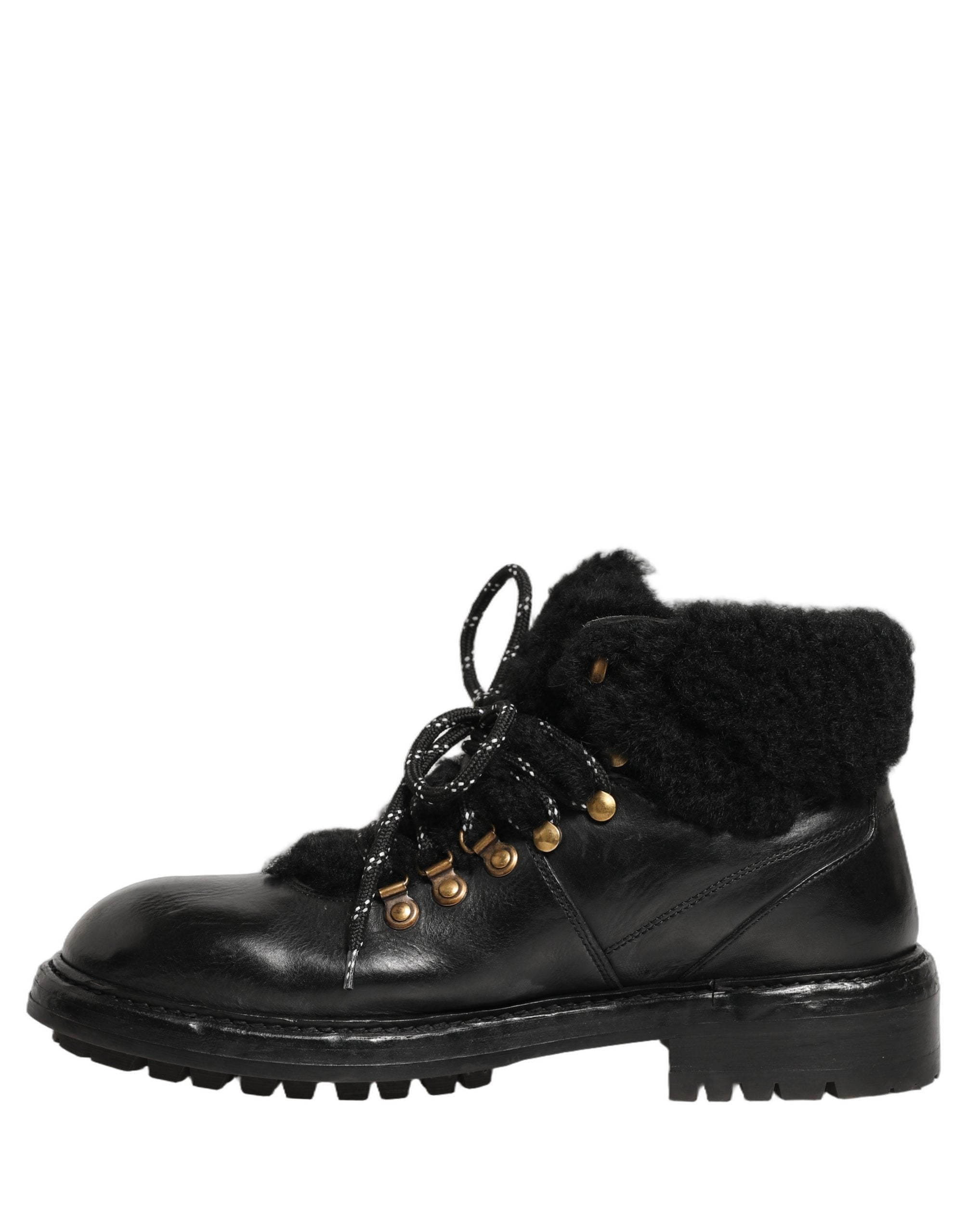 Bottes en cuir et fourrure Dolce & Gabbana noires à lacets, style trekking