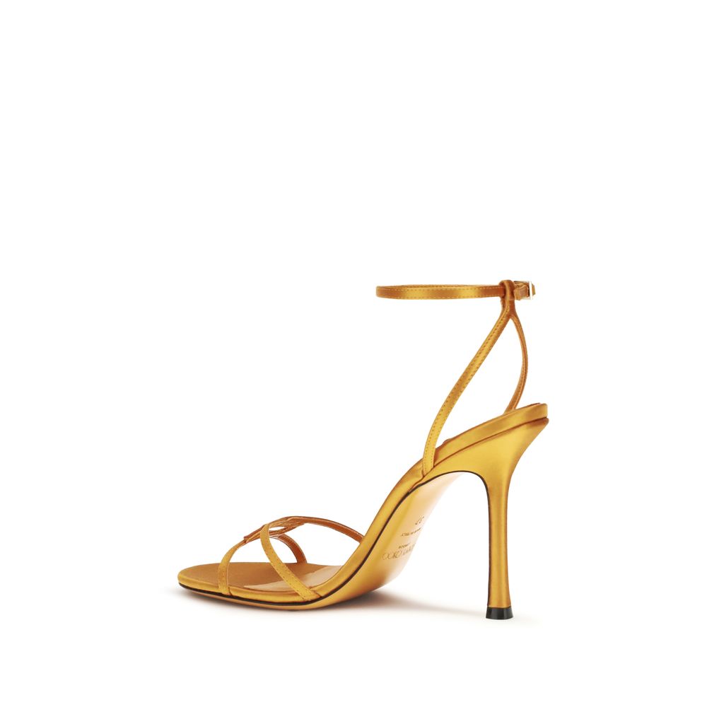Jimmy Choo Orangefarbene Seiden-Stiletto-Sandalen