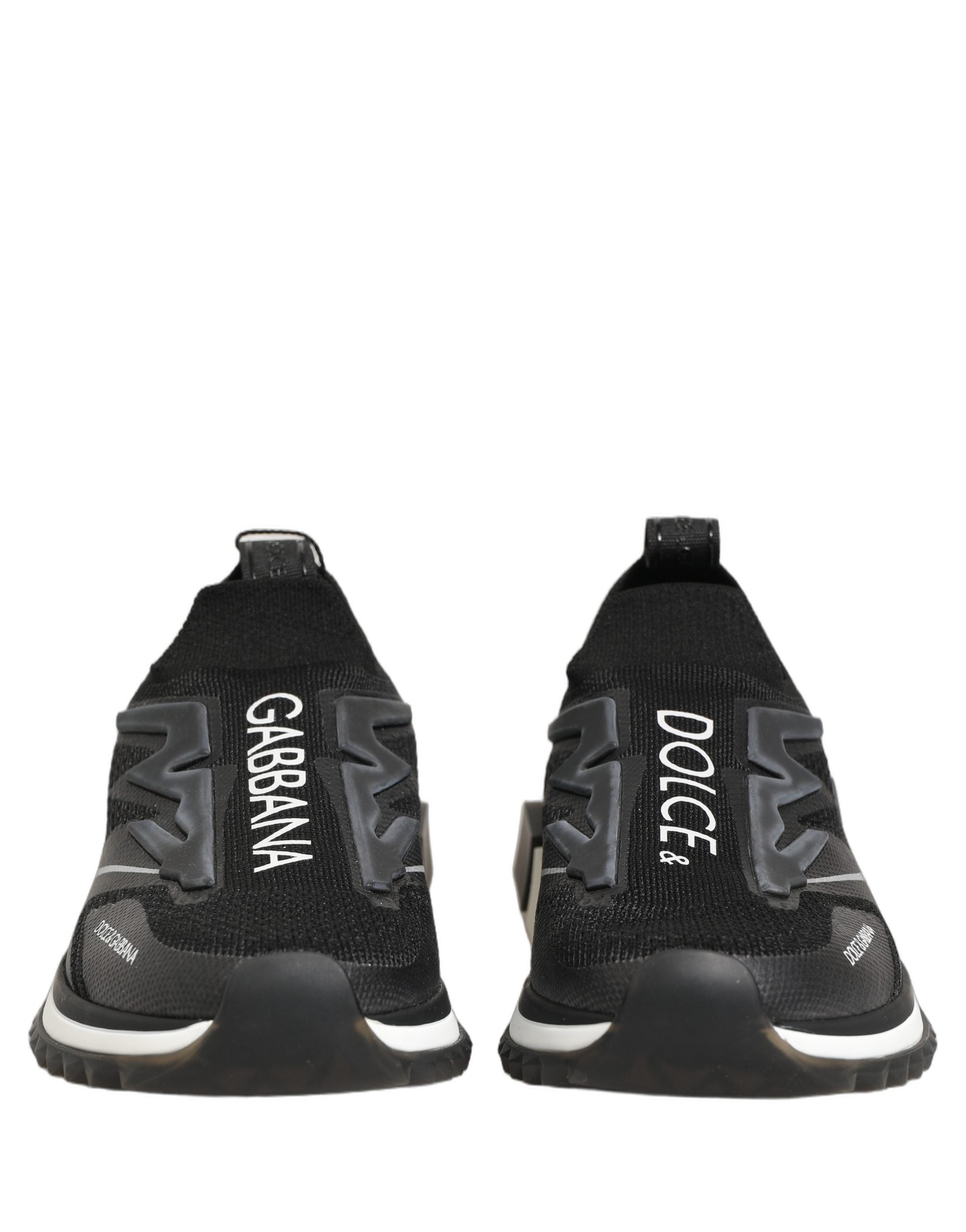 Dolce & Gabbana Schwarz-Weiße Sorrento Slip-On Logo Sneaker Schuhe