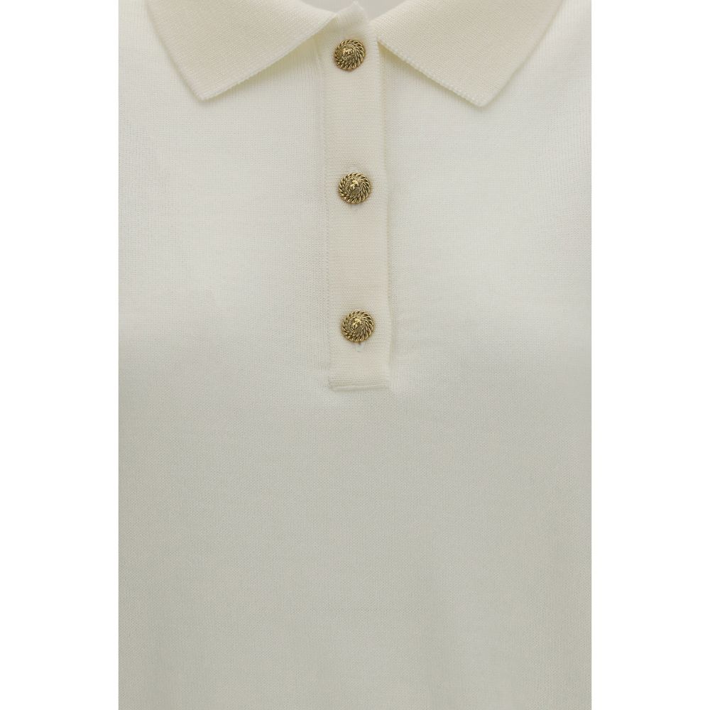 Balmain Poloshirt aus weißer Wolle mit Oversized Aries Stickerei
