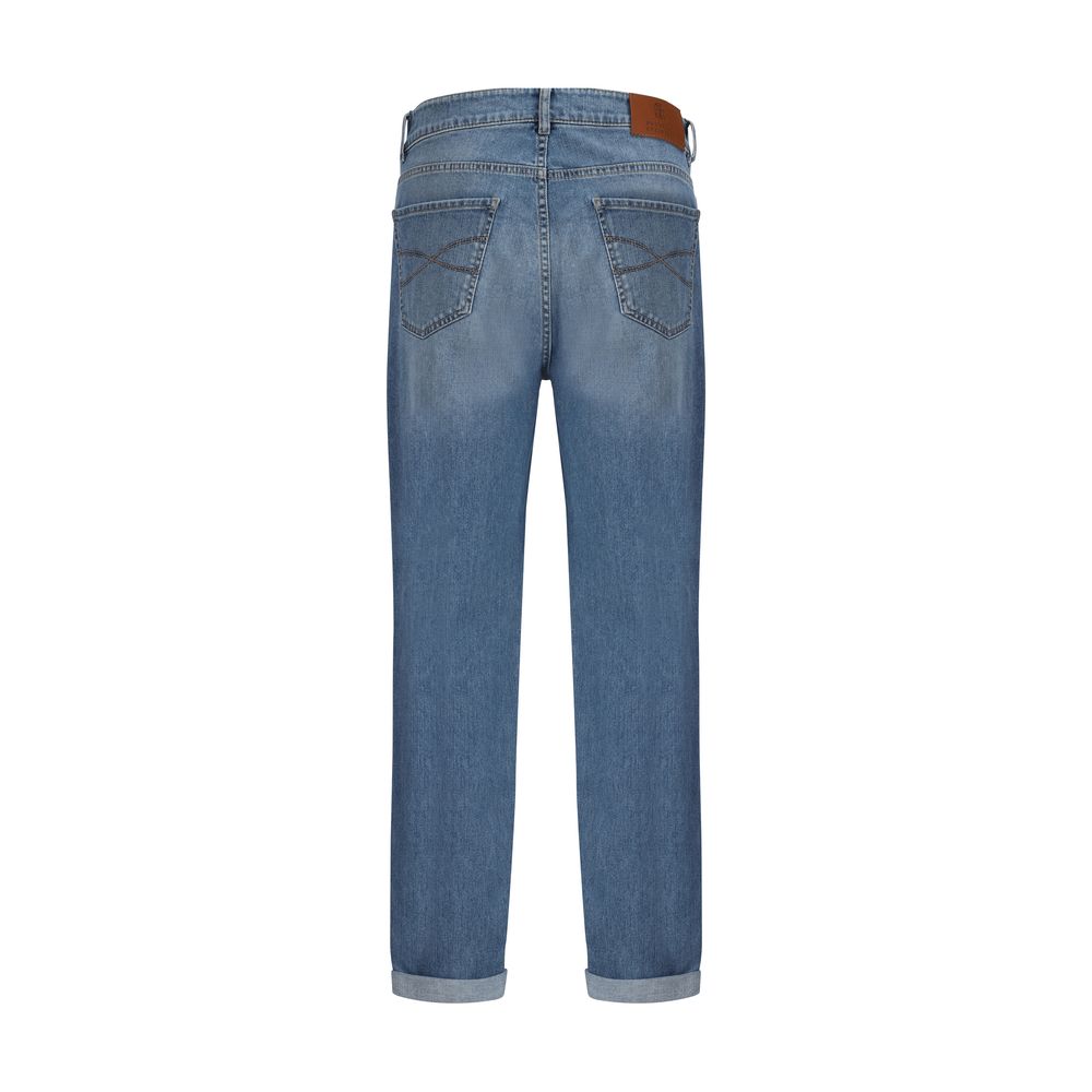 Jean droit Brunello Cucinelli en coton bleu