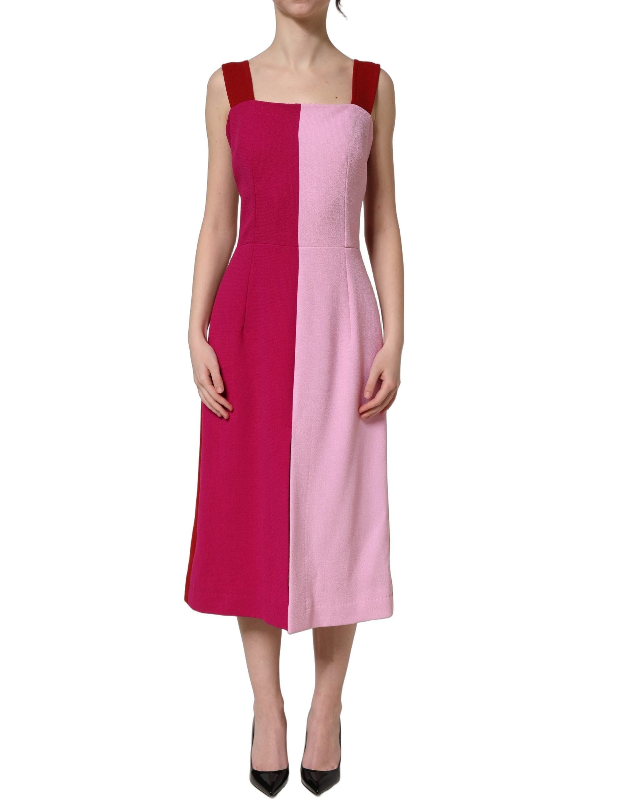 Dolce & Gabbana Zweifarbiges ärmelloses Midikleid aus rosa Wolle