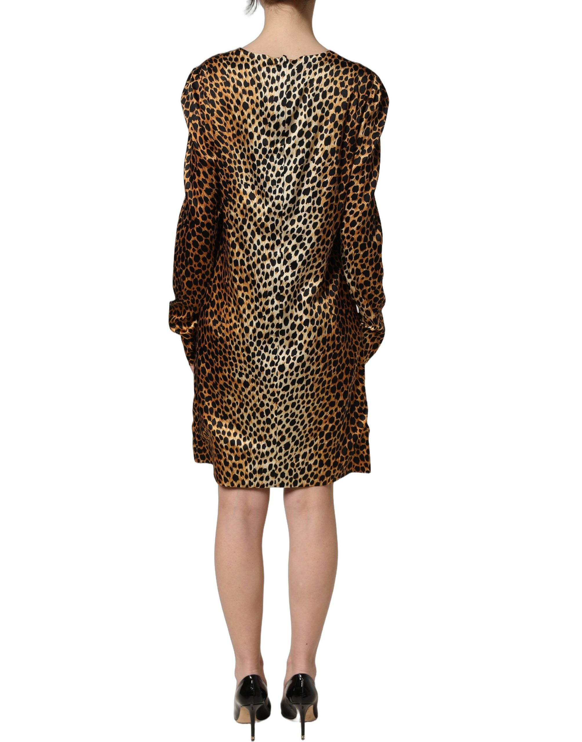 Dolce & Gabbana Braunes Langärmliges Minikleid mit Ozelot-Print