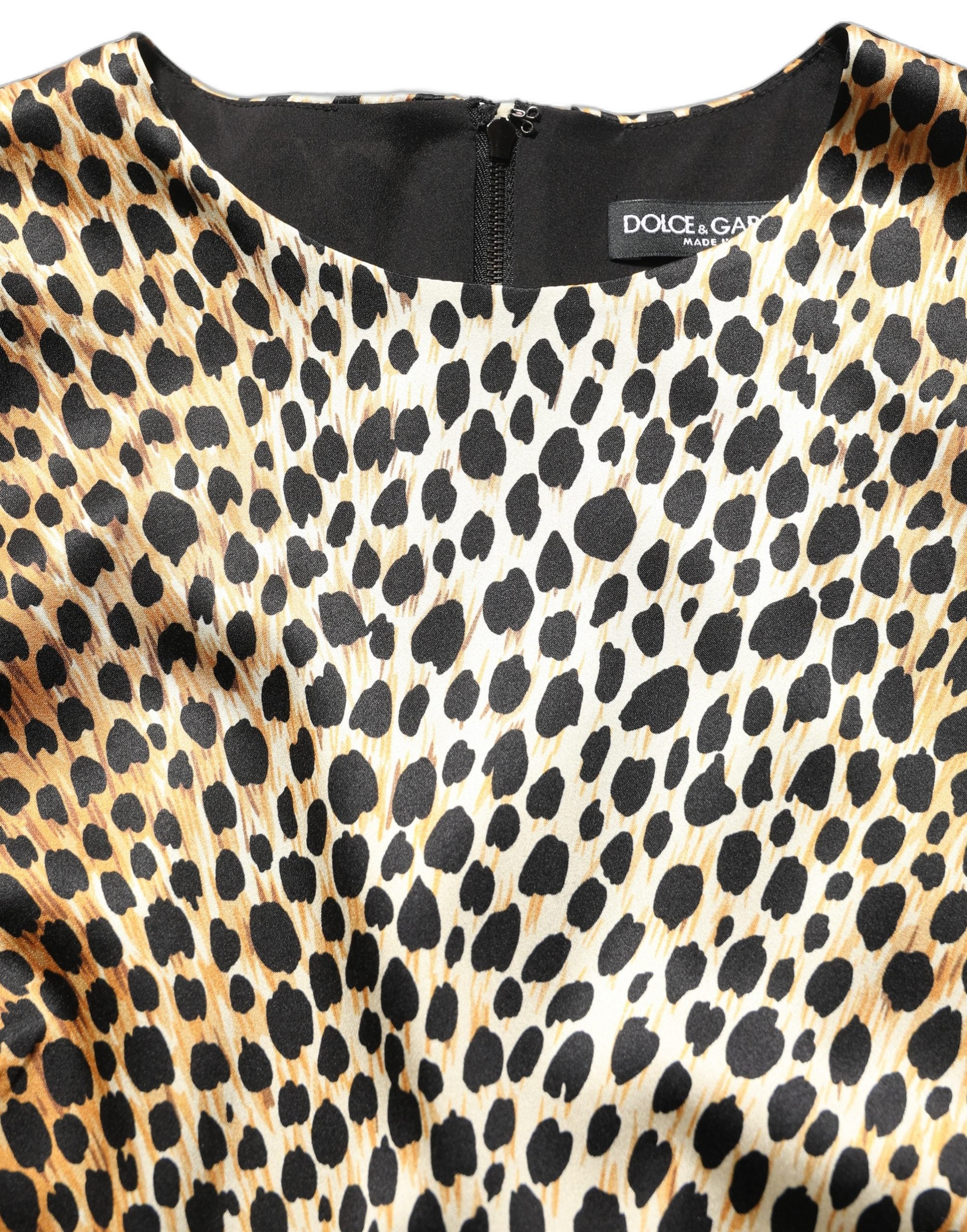 Dolce & Gabbana Braunes Langärmliges Minikleid mit Ozelot-Print