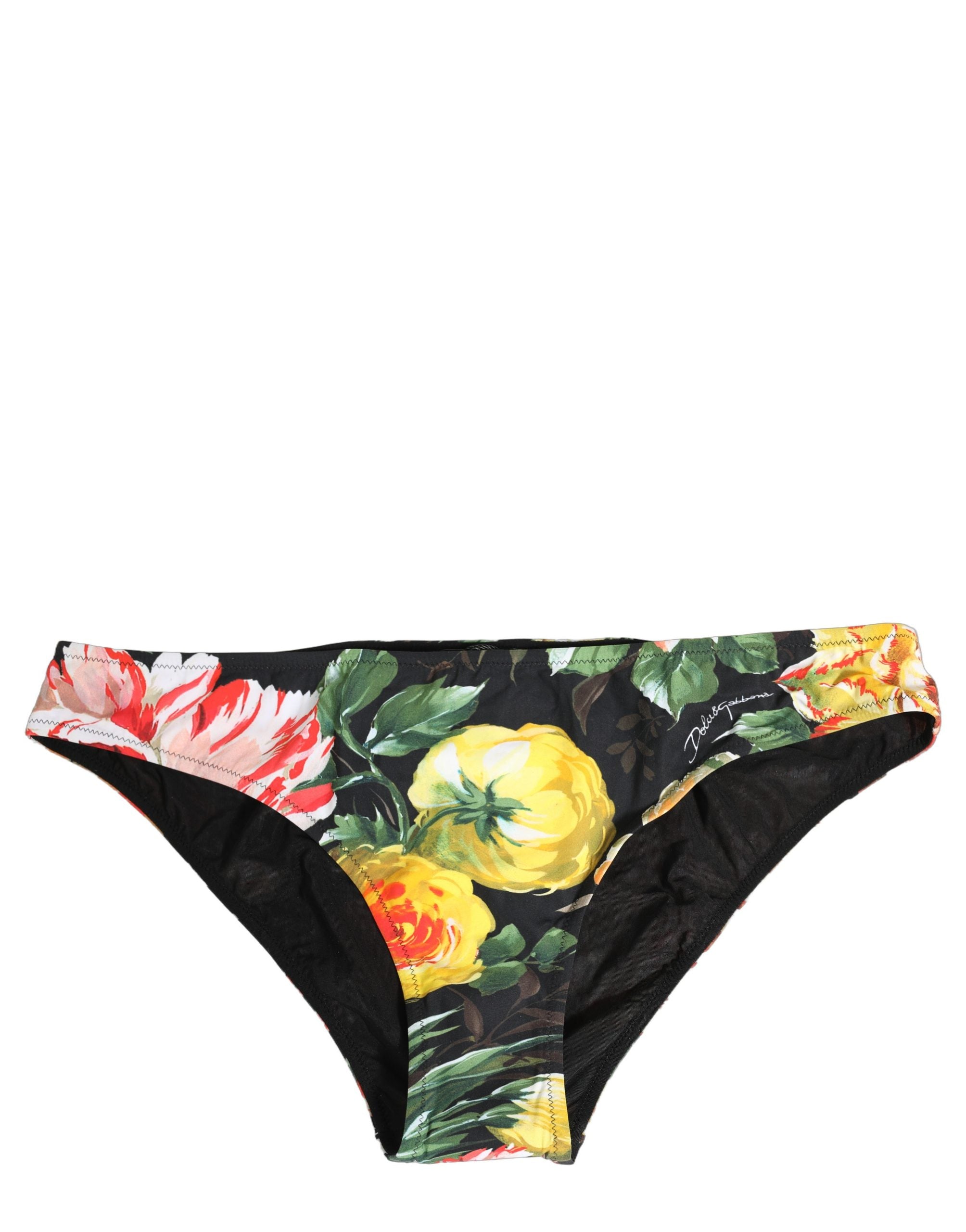 Dolce & Gabbana Black Floral Print Bikini Bottom Swimwear