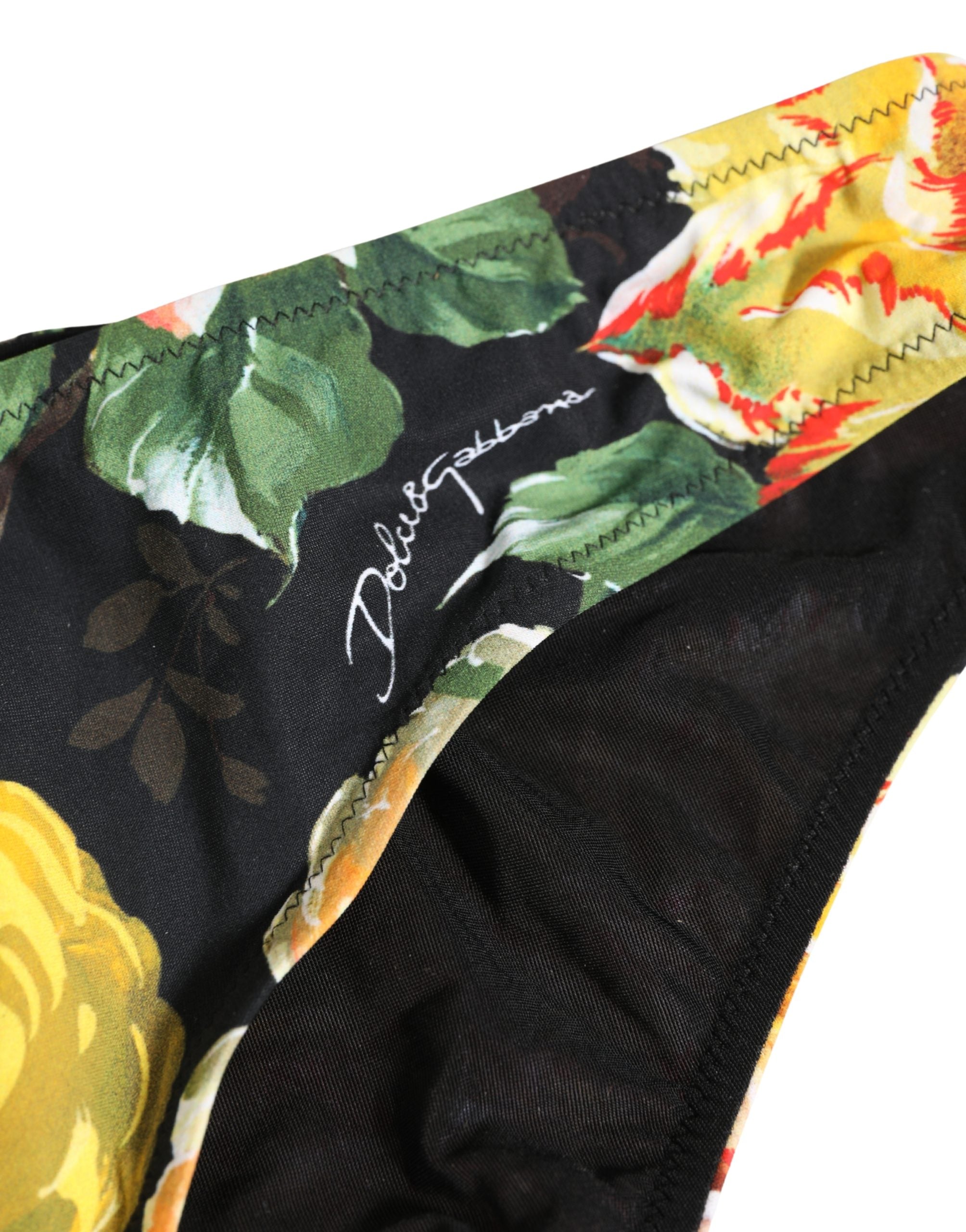 Dolce & Gabbana Black Floral Print Bikini Bottom Swimwear