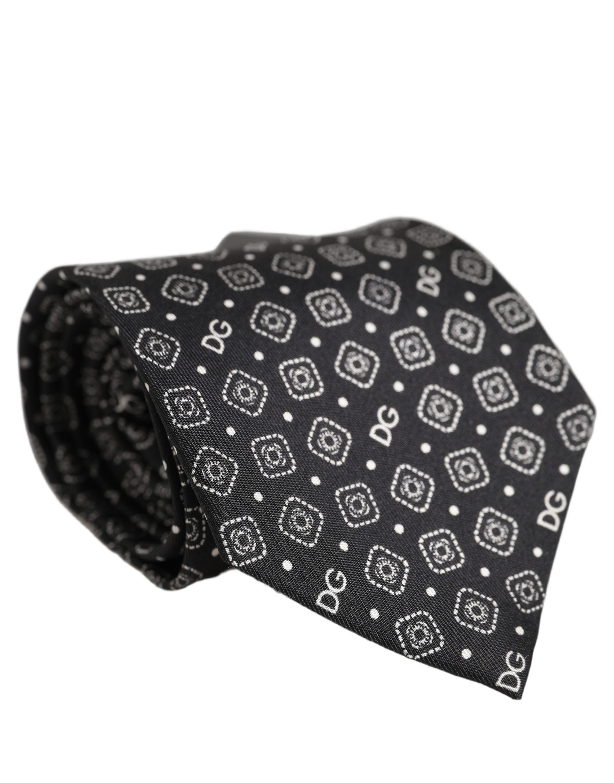 Dolce & Gabbana Men Black DG Logo 100% Silk Adjustable Tied Necktie Tie