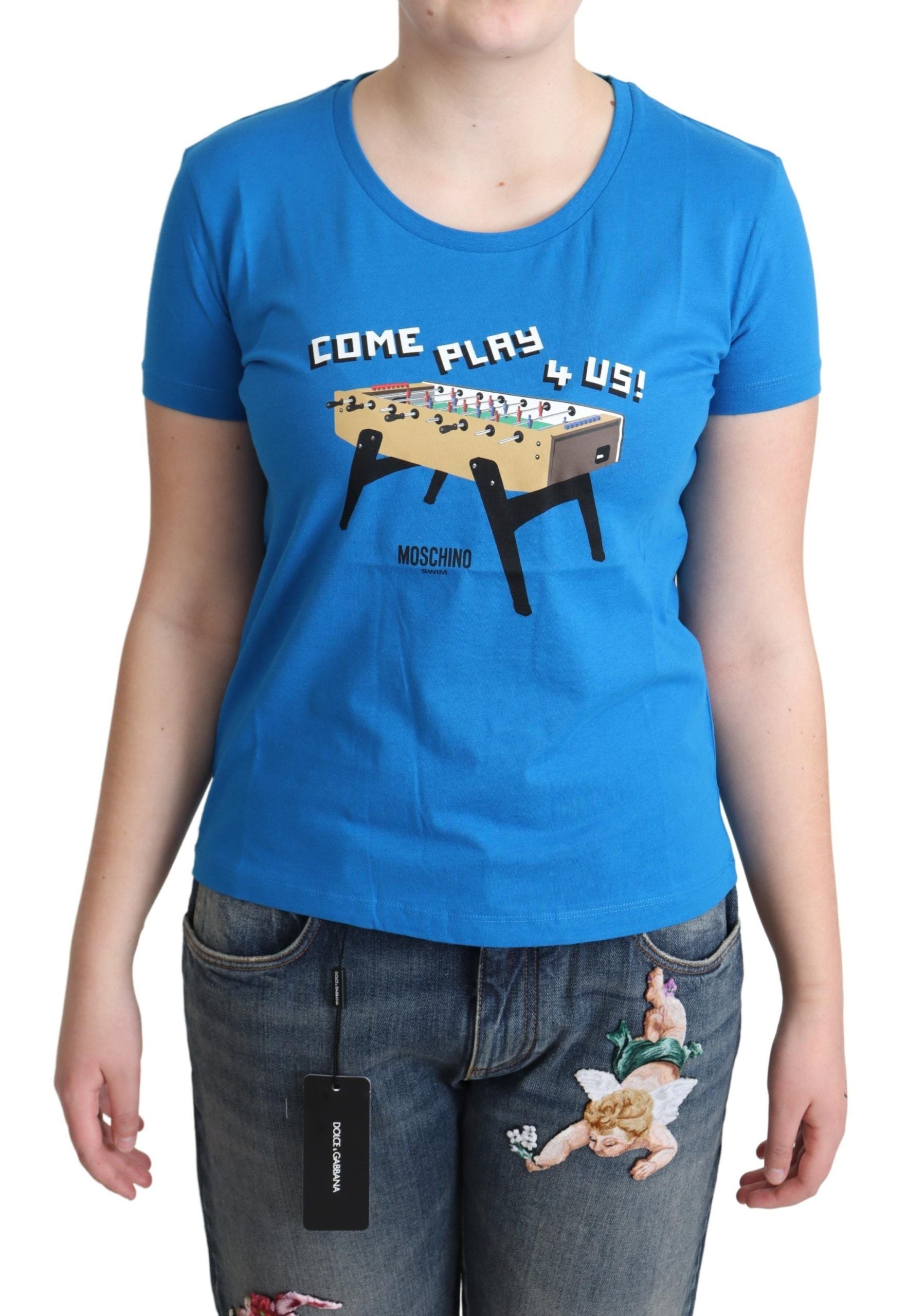 T-shirt Moschino bleu en coton imprimé « Come Play 4 Us »