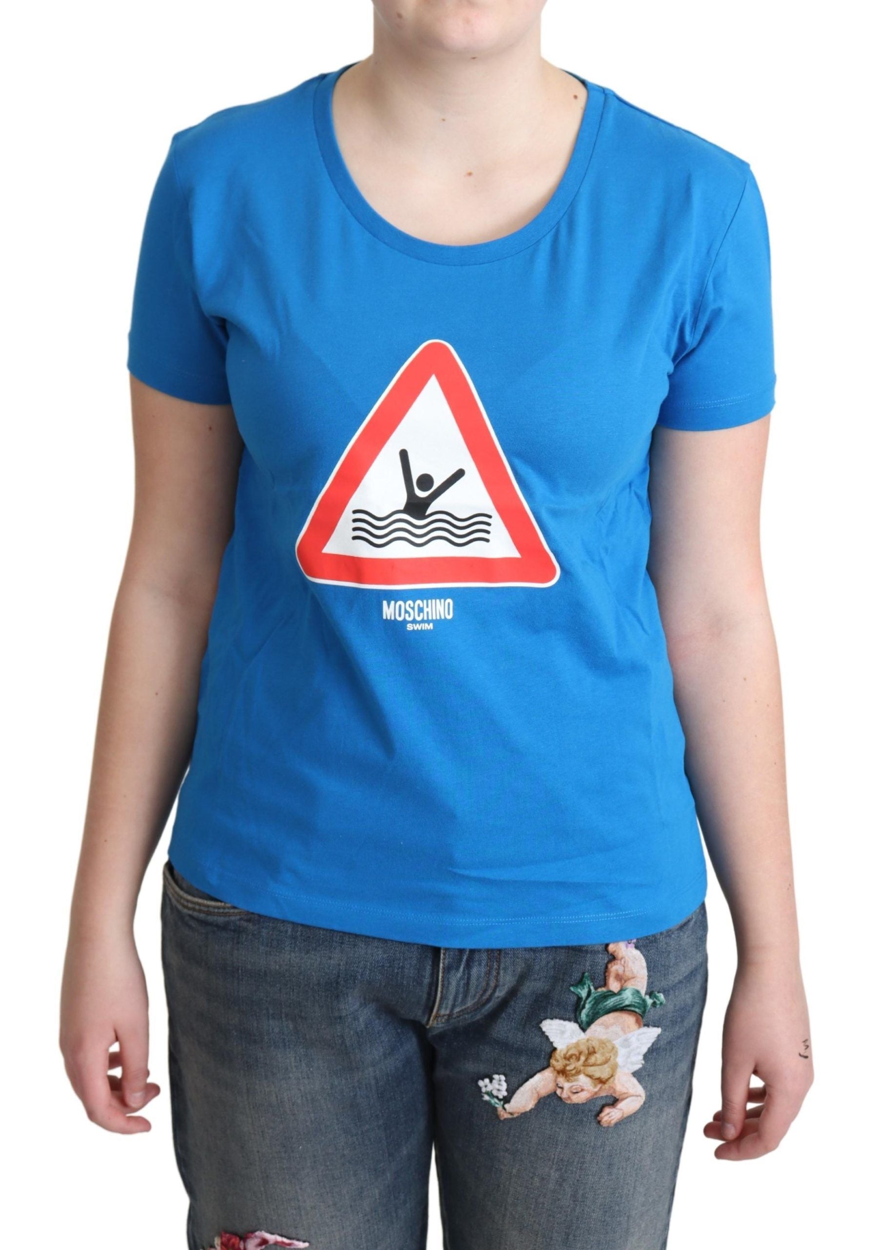 T-shirt Moschino Triangle graphique de bain en coton bleu