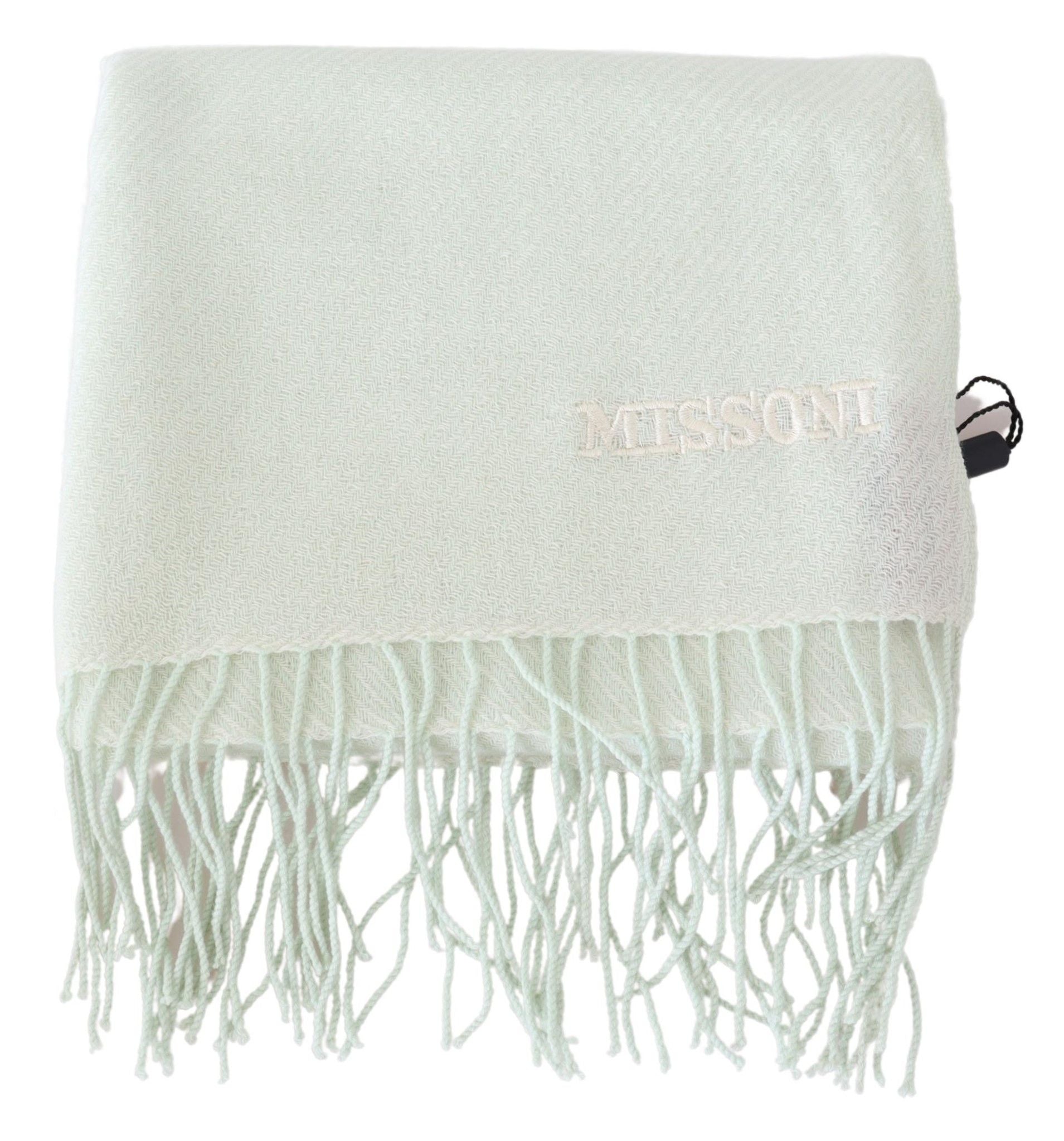 Écharpe Missoni en cachemire vert clair à motif, unisexe, à franges