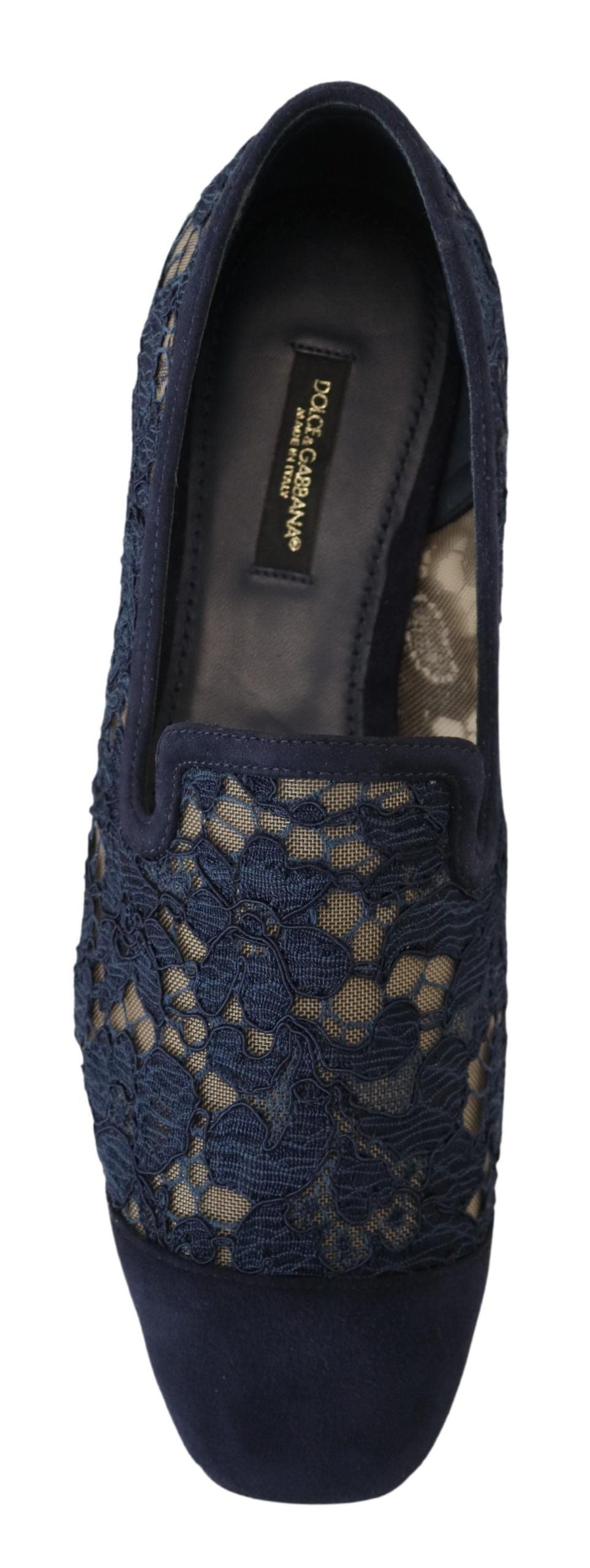Dolce & Gabbana Blaue Blumen-Spitzen-Slipper Loafer Flache Schuhe