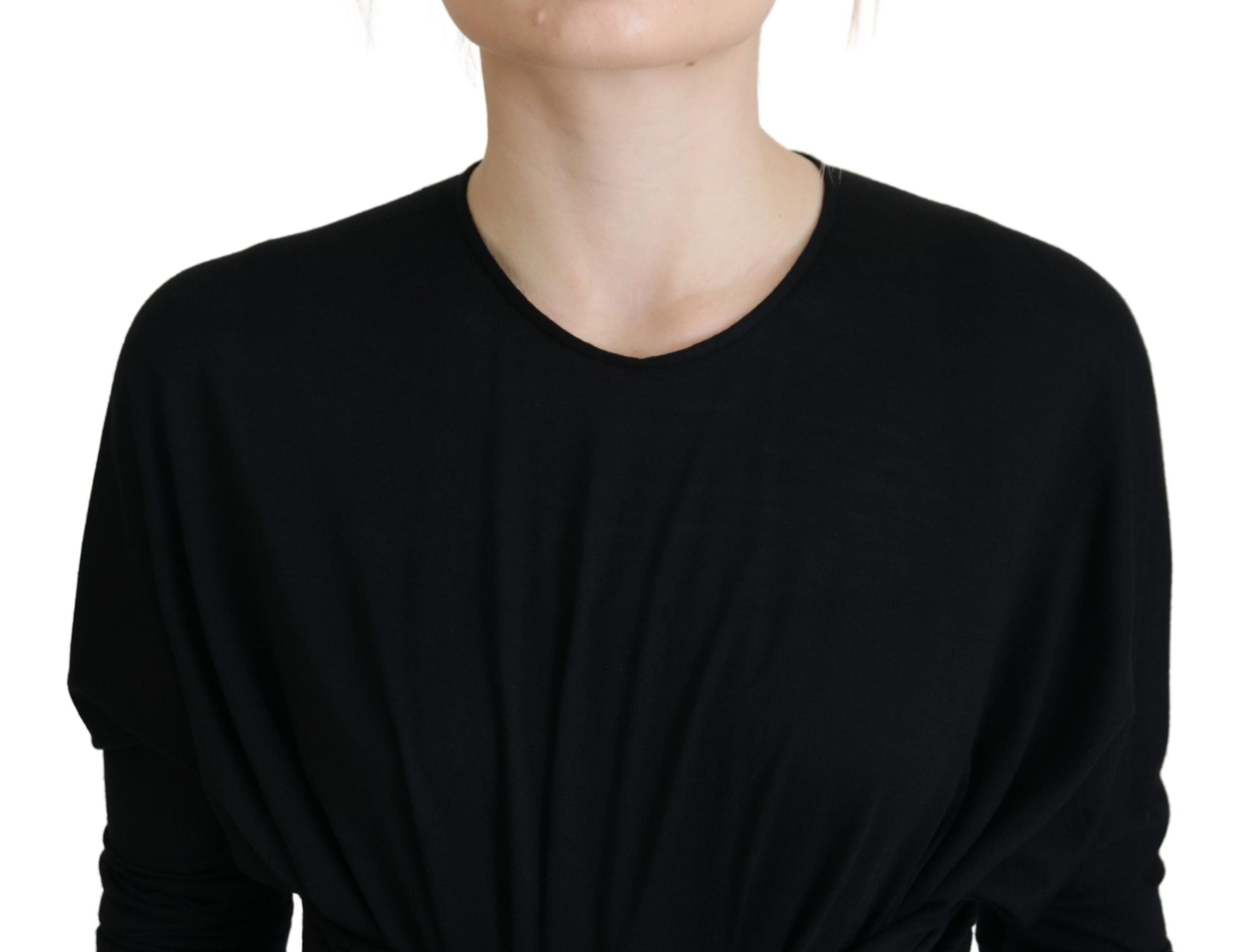 Robe portefeuille fourreau mi-longue en laine noire Dolce & Gabbana