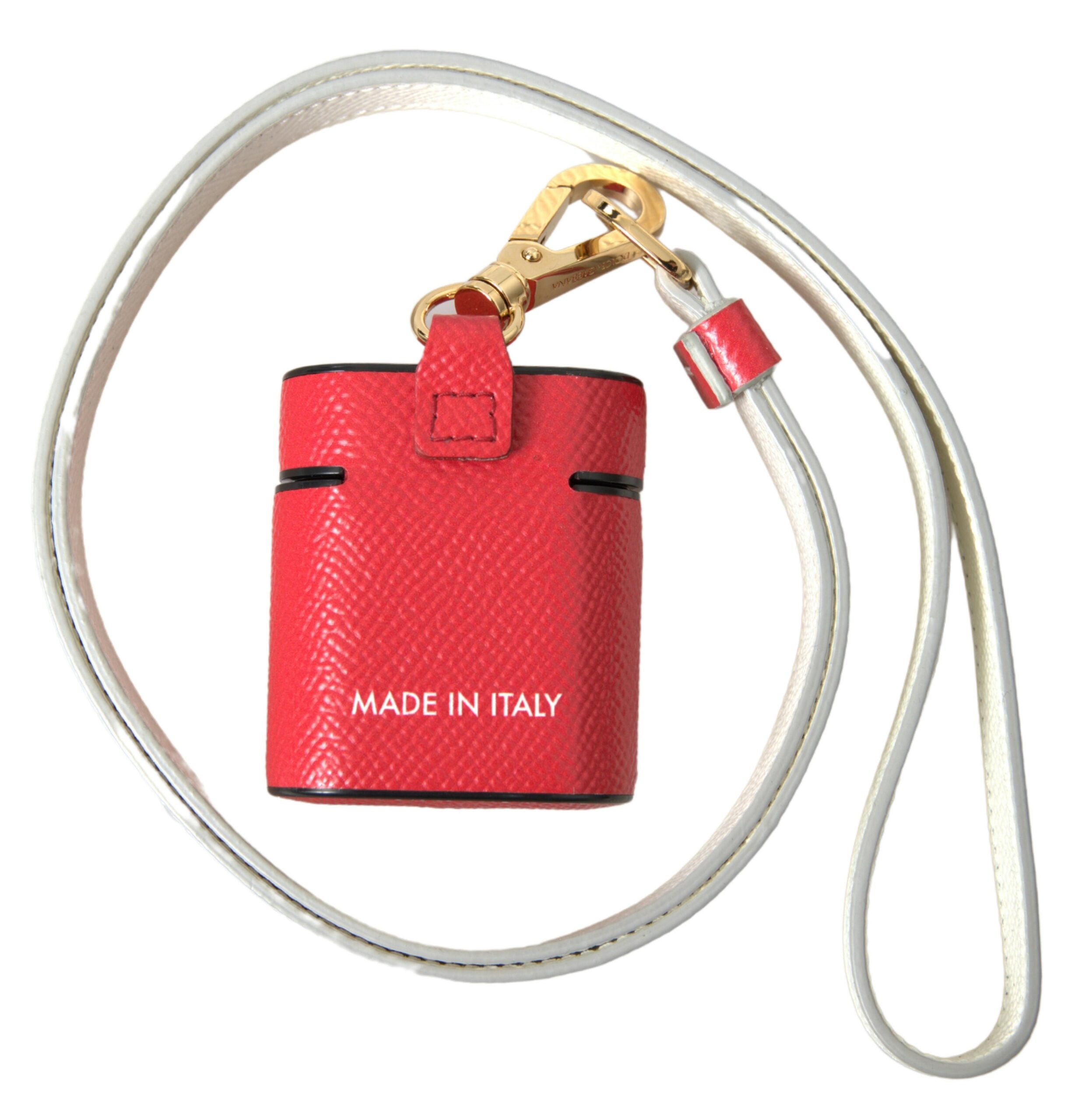 Dolce & Gabbana AirPods-Hülle aus rotem Leder mit goldfarbenem Logo-Print-Riemen