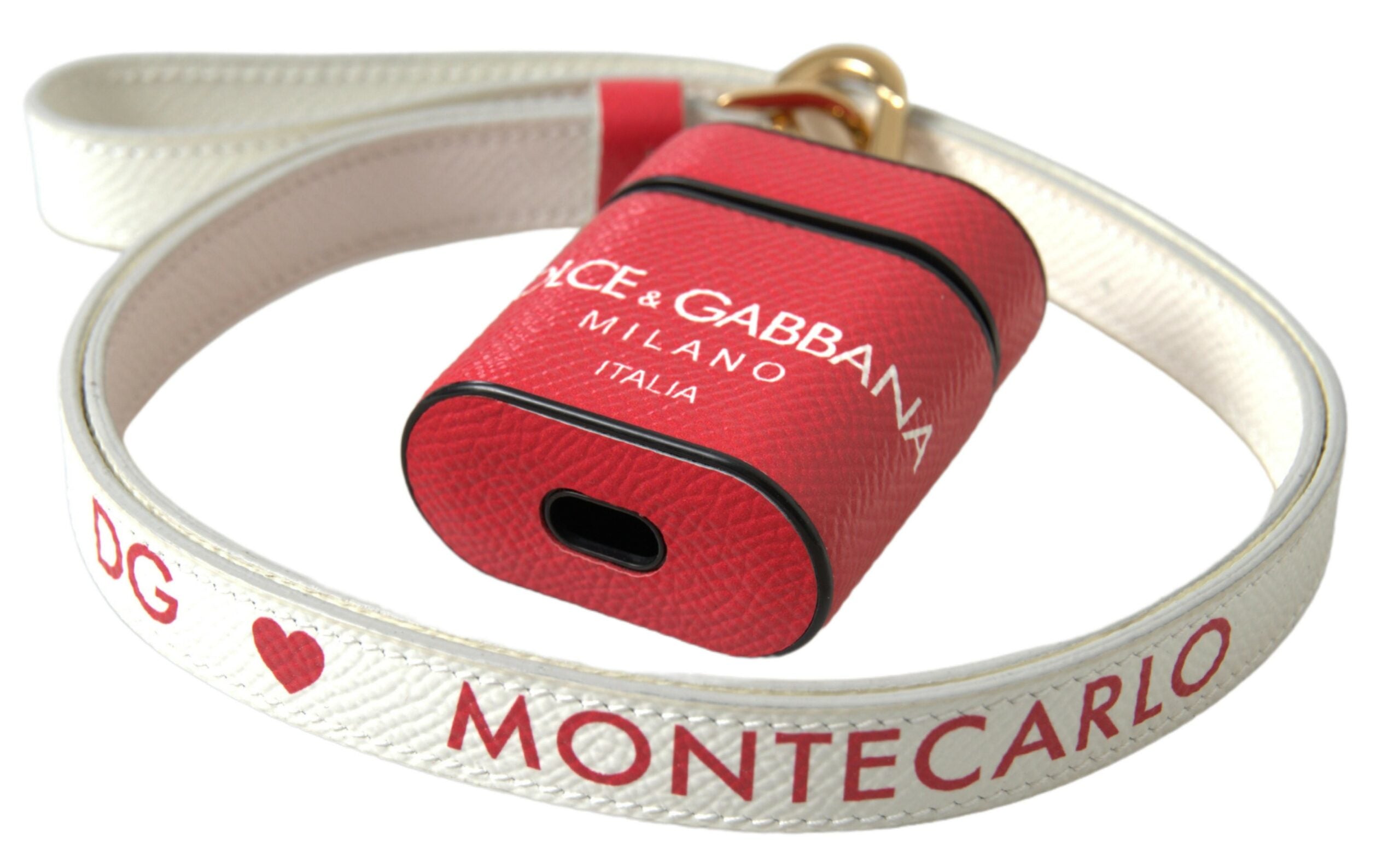 Dolce & Gabbana AirPods-Hülle aus rotem Leder mit goldfarbenem Logo-Print-Riemen