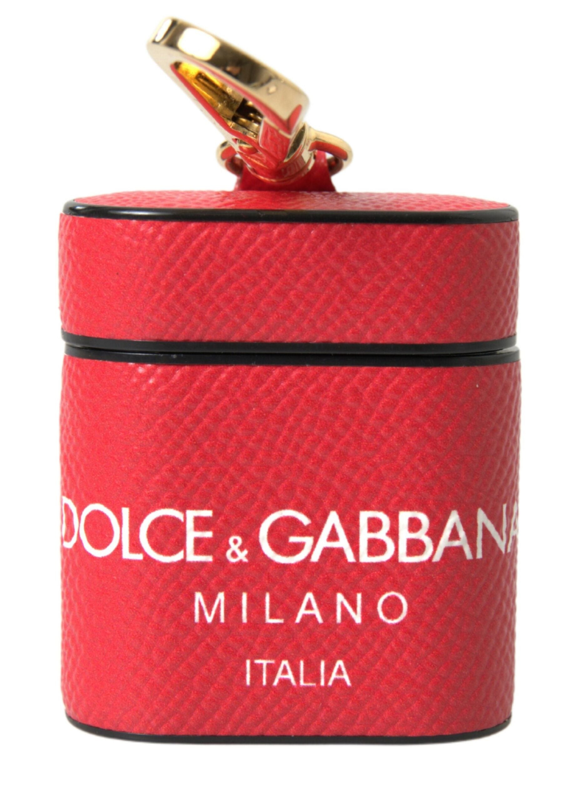 Dolce & Gabbana AirPods-Hülle aus rotem Leder mit goldfarbenem Logo-Print-Riemen