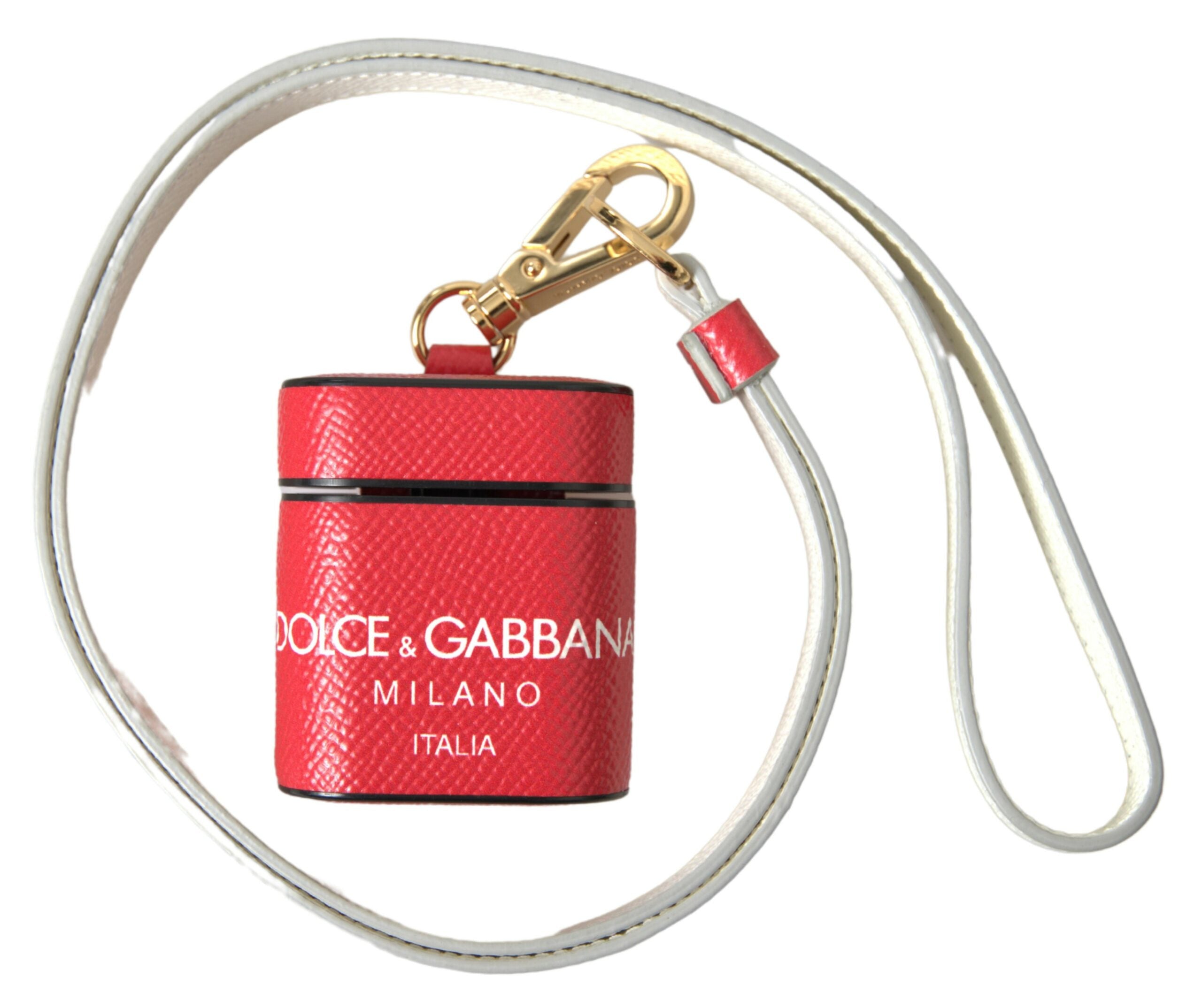 Dolce & Gabbana AirPods-Hülle aus rotem Leder mit goldfarbenem Logo-Print-Riemen