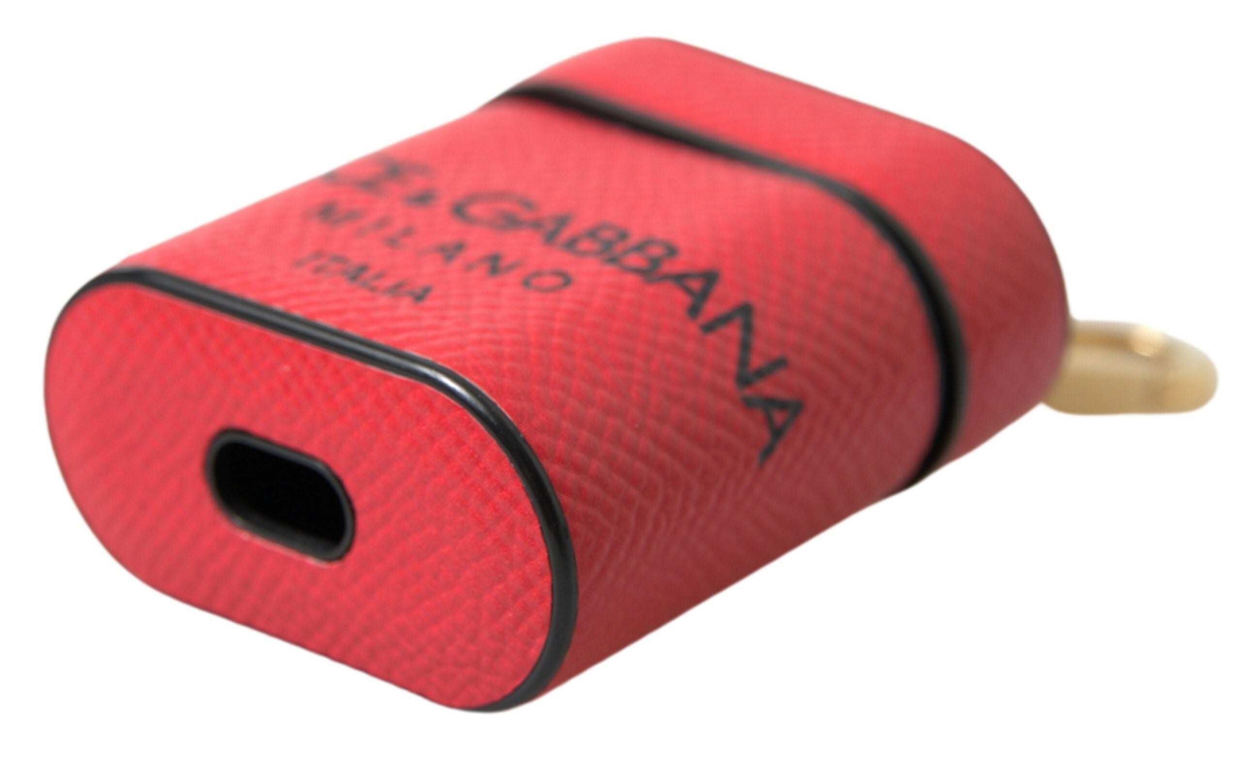 Dolce & Gabbana AirPods-Hülle aus rotem und schwarzem Kalbsleder mit Logo-Print-Riemen
