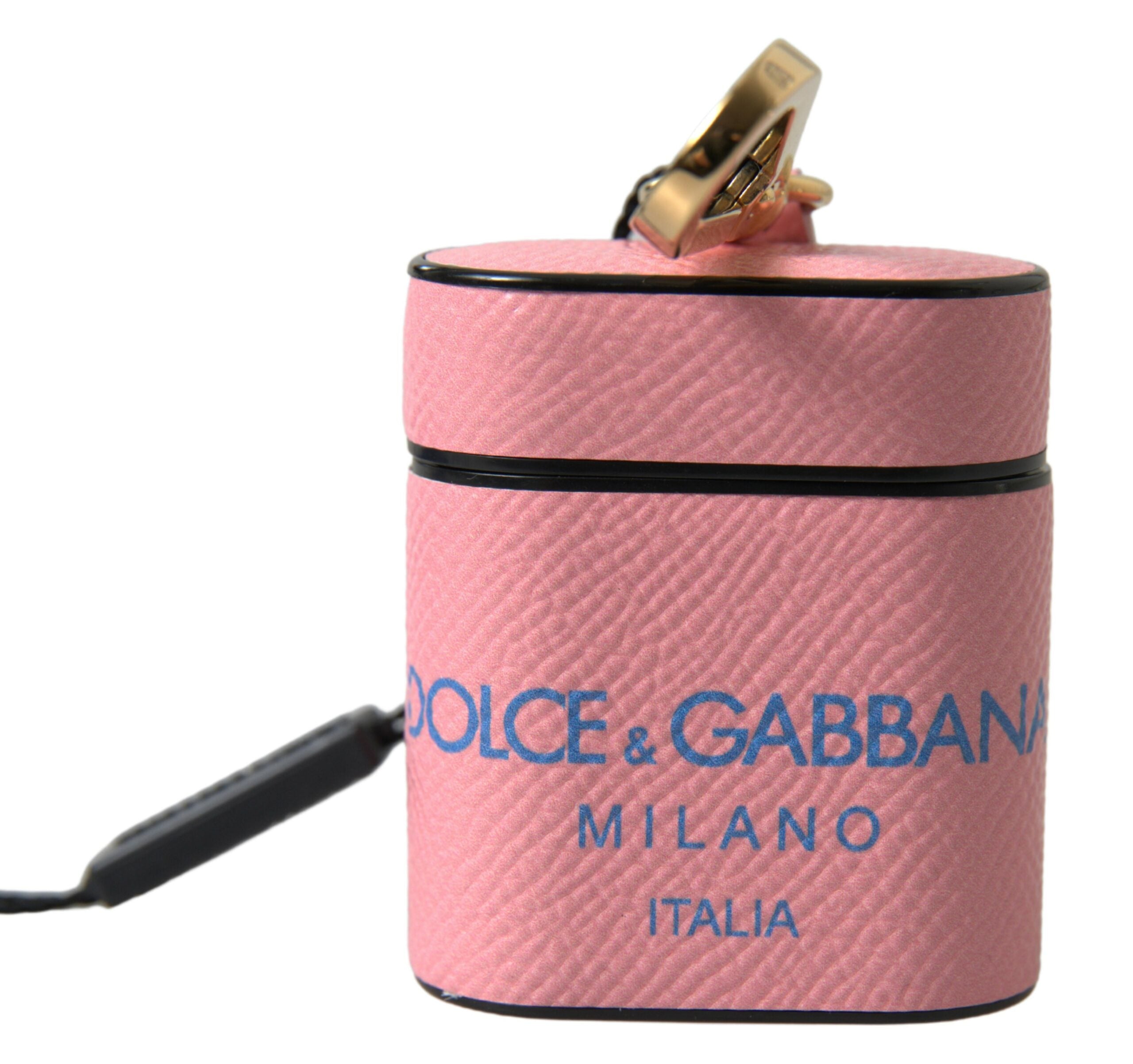 Dolce & Gabbana Pink Blue Kalbsleder Logo Print Strap Airpods Hülle
