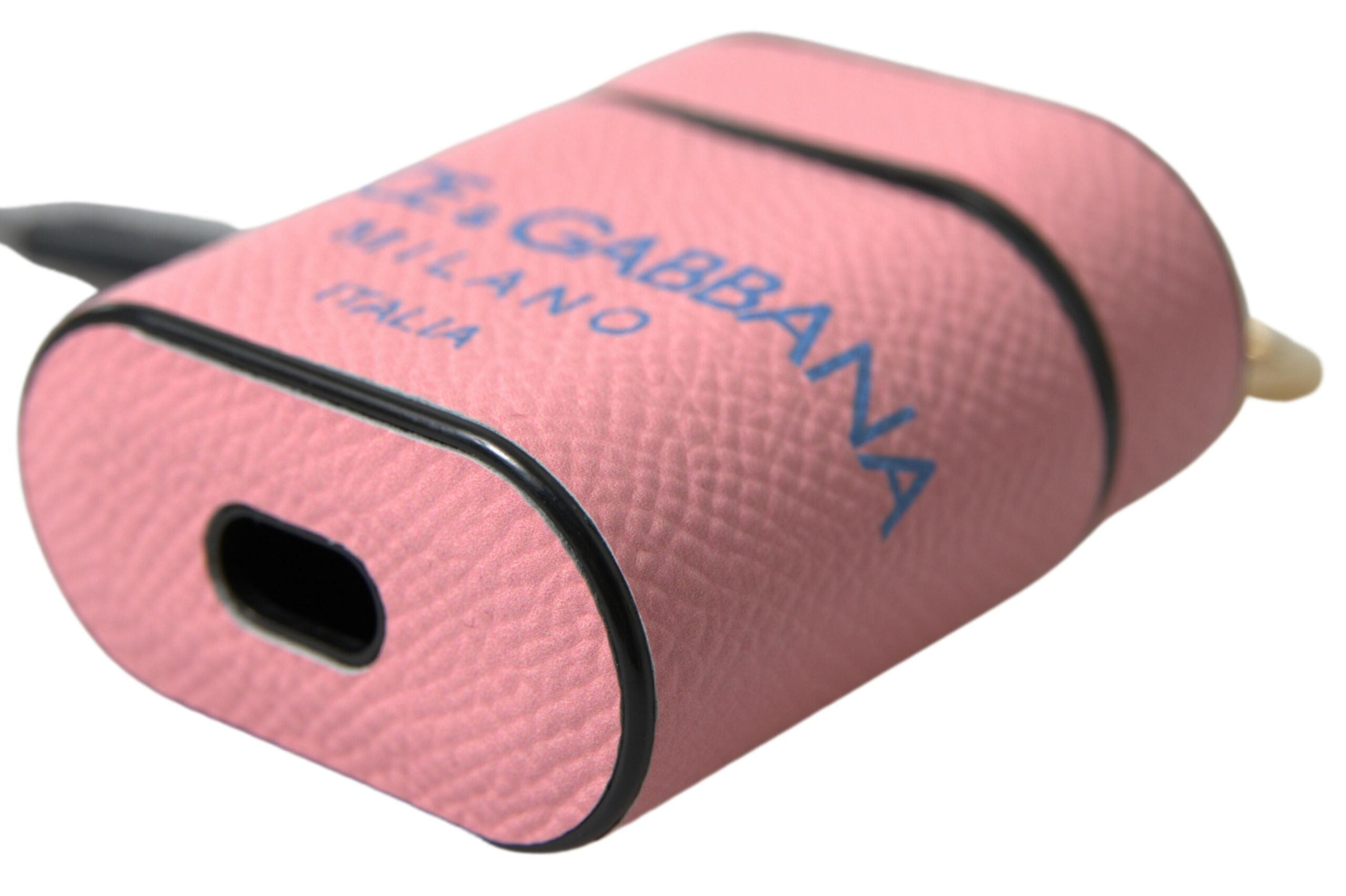 Dolce & Gabbana Pink Blue Kalbsleder Logo Print Strap Airpods Hülle