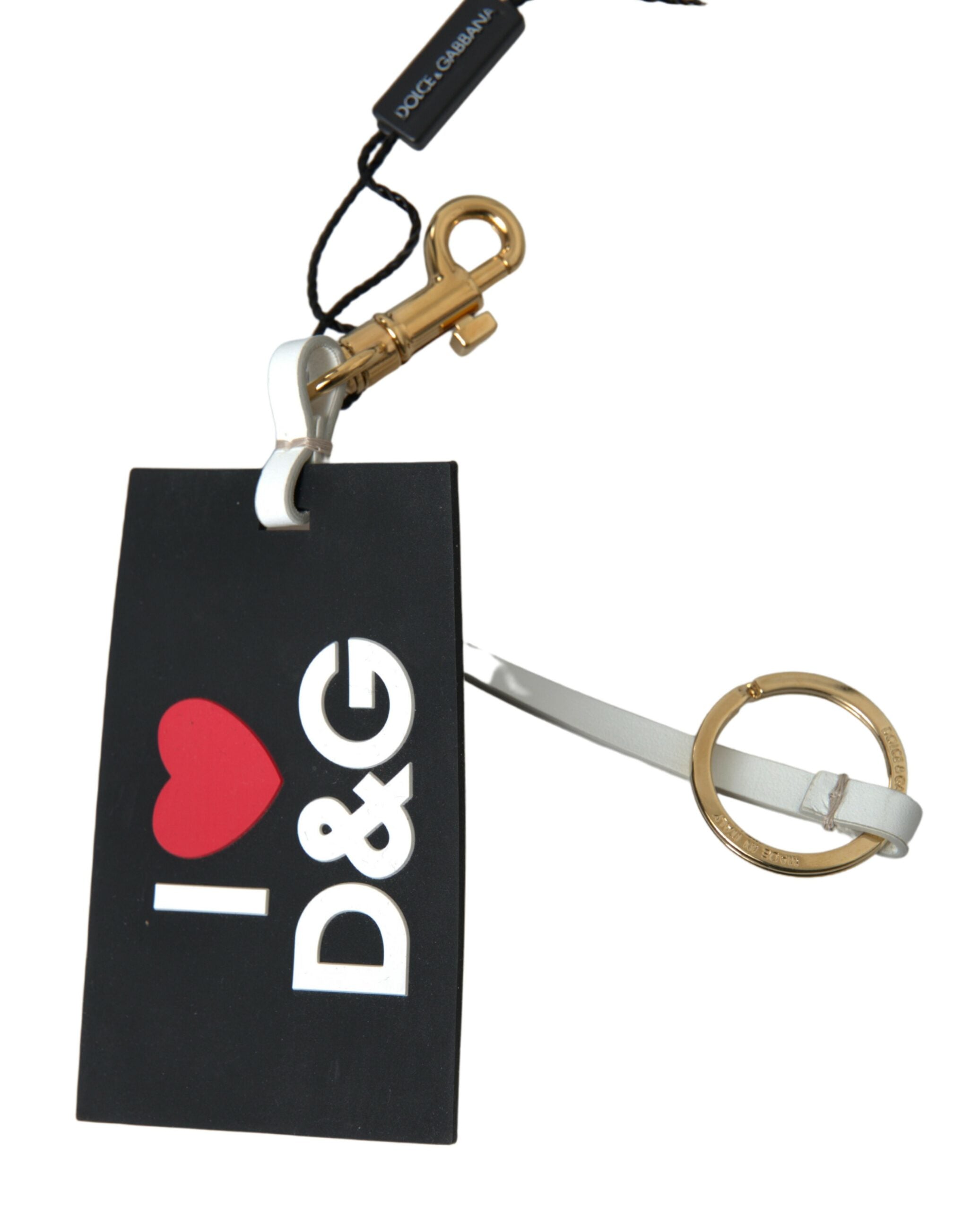 Porte-clés Dolce & Gabbana en laiton doré et silicone noir avec logo DG