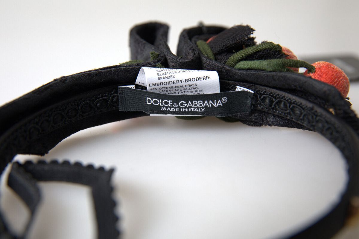 Dolce & Gabbana Schwarzer Haarreif mit mehrfarbigen Feigenfrüchten und Kristallen