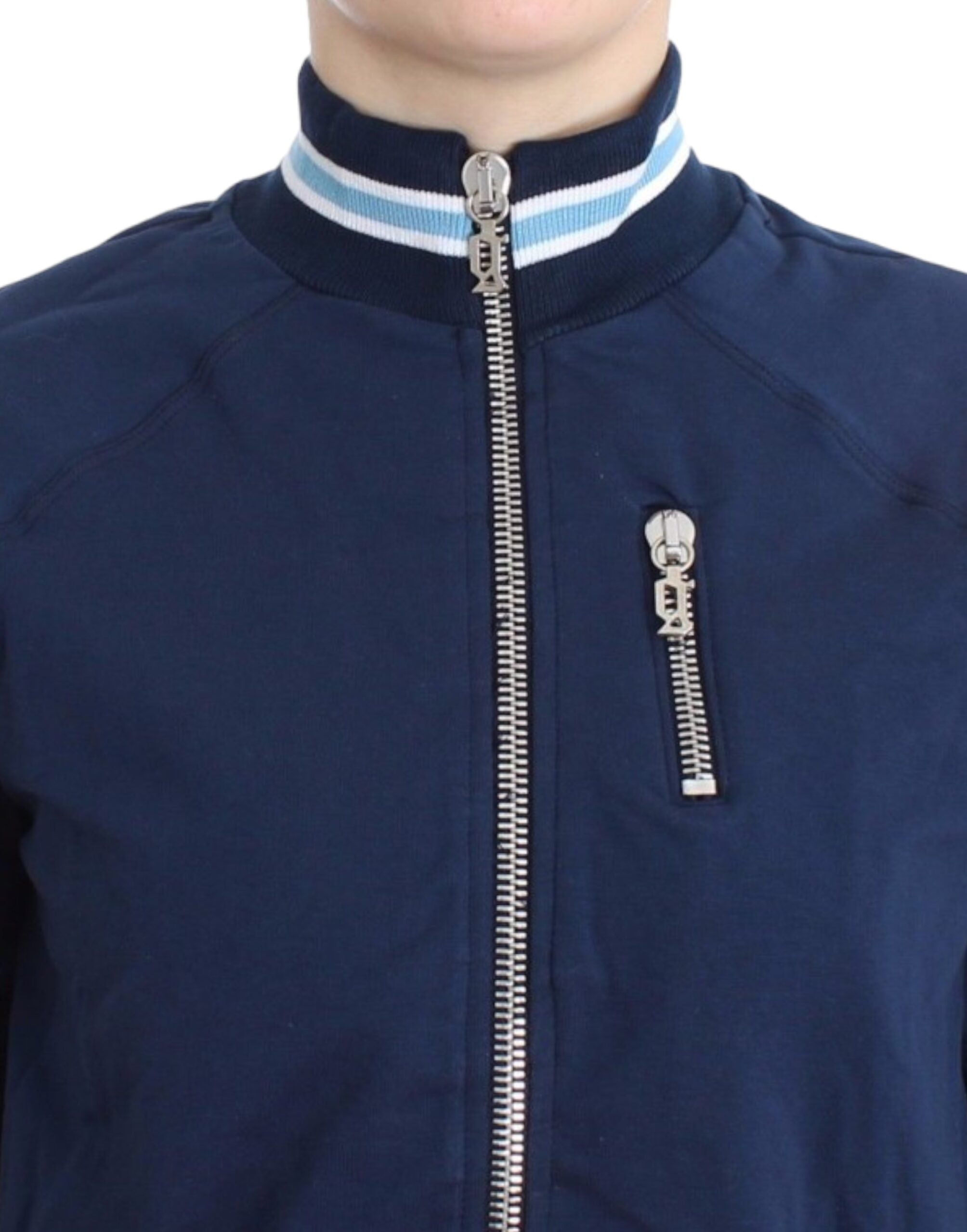 Cardigan en coton bleu zippé John Galliano