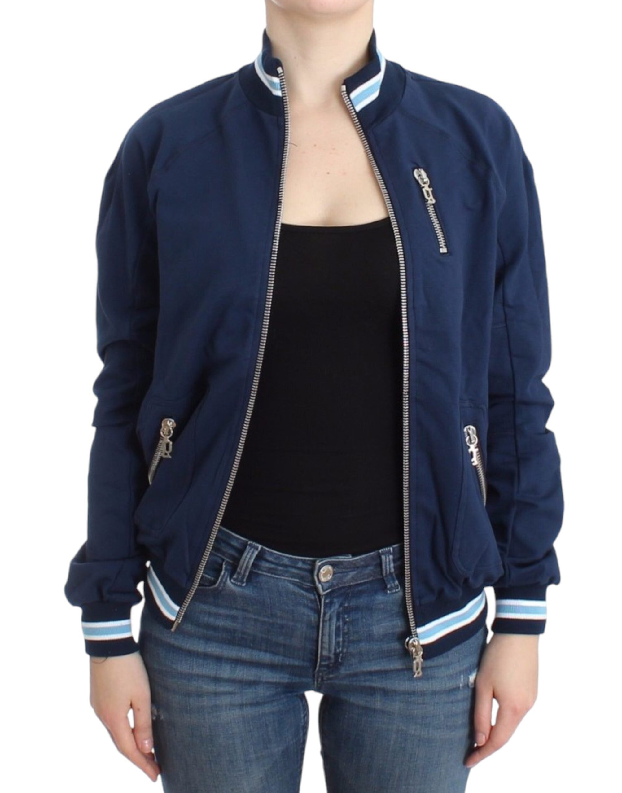 Cardigan en coton bleu zippé John Galliano