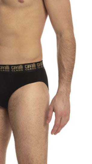 Cavalli Class Black Cotton Men Brief Pair