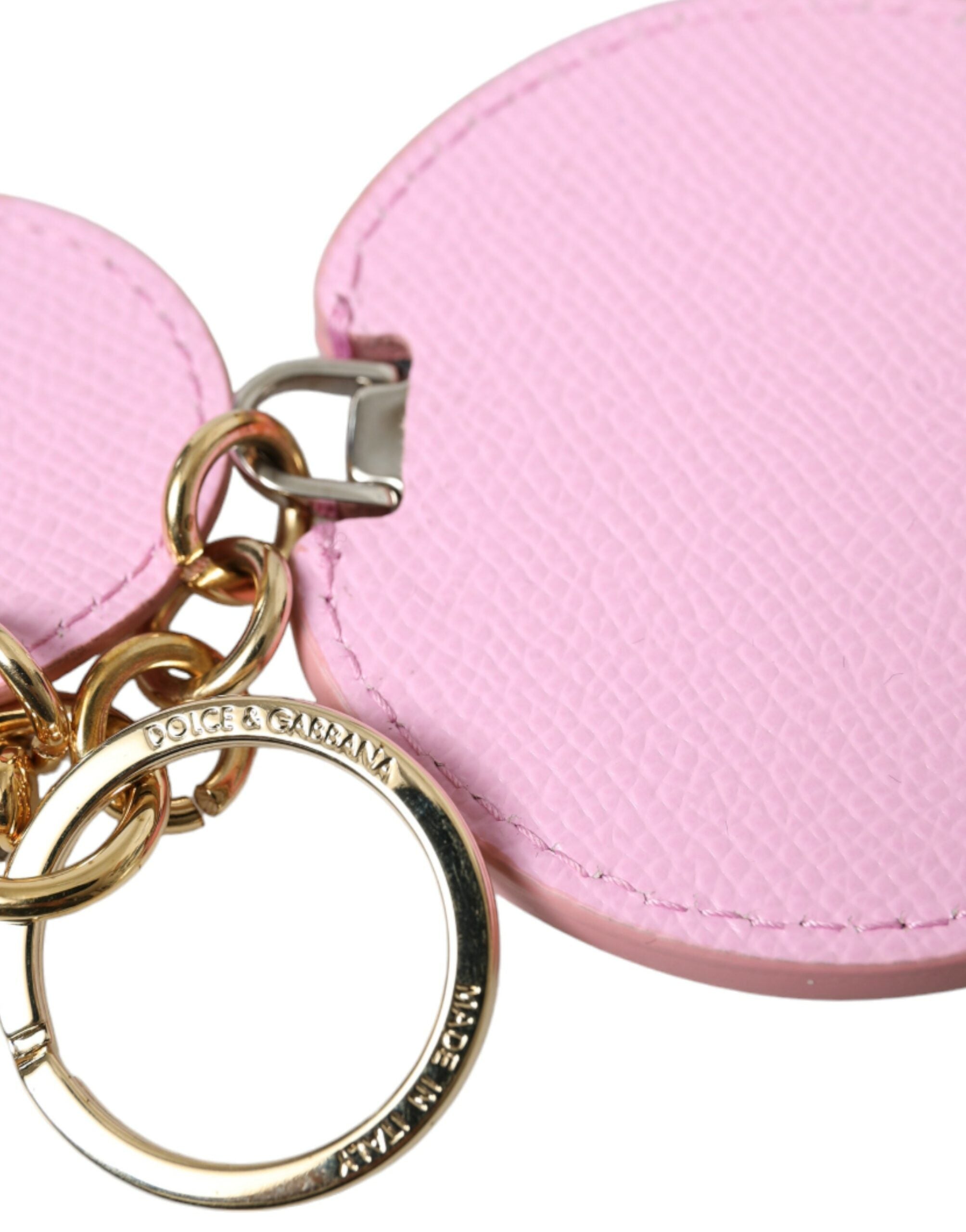 Dolce & Gabbana Schlüsselanhänger aus rosa Kalbsleder mit goldfarbenem Metall-Logo-Print