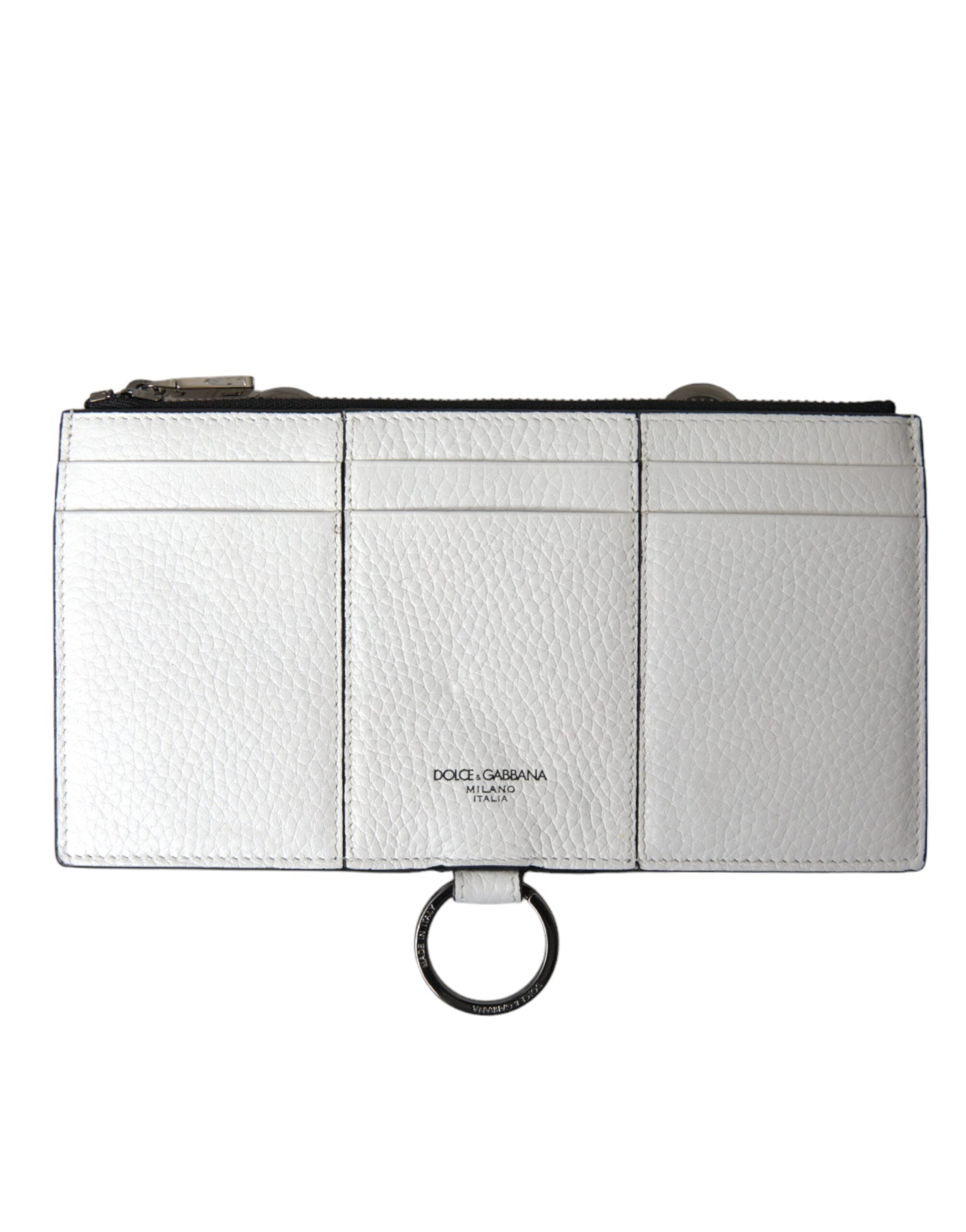 Dolce & Gabbana White Calfskin Leather Large Crossbody Card Holder Wallet