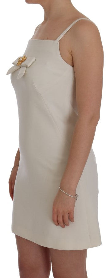 Dolce & Gabbana Etuikleid aus weißer Wolle mit Stretch und Brosche