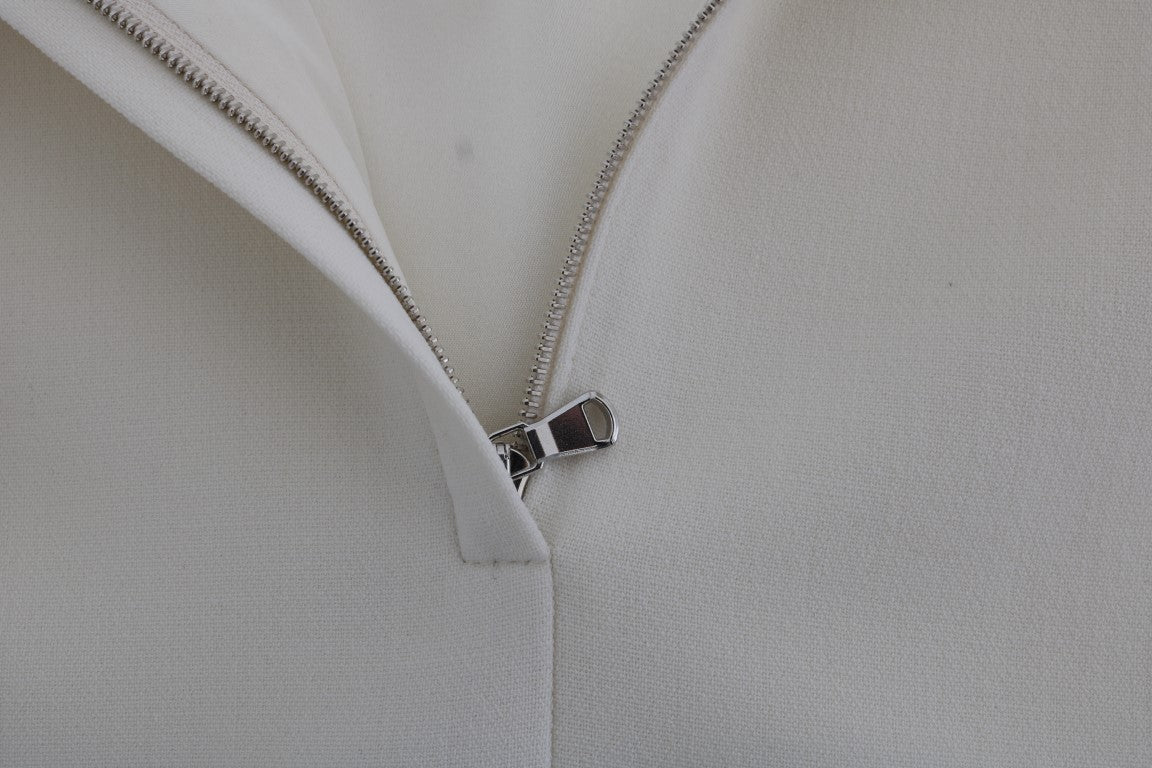 Dolce & Gabbana Etuikleid aus weißer Wolle mit Stretch und Brosche