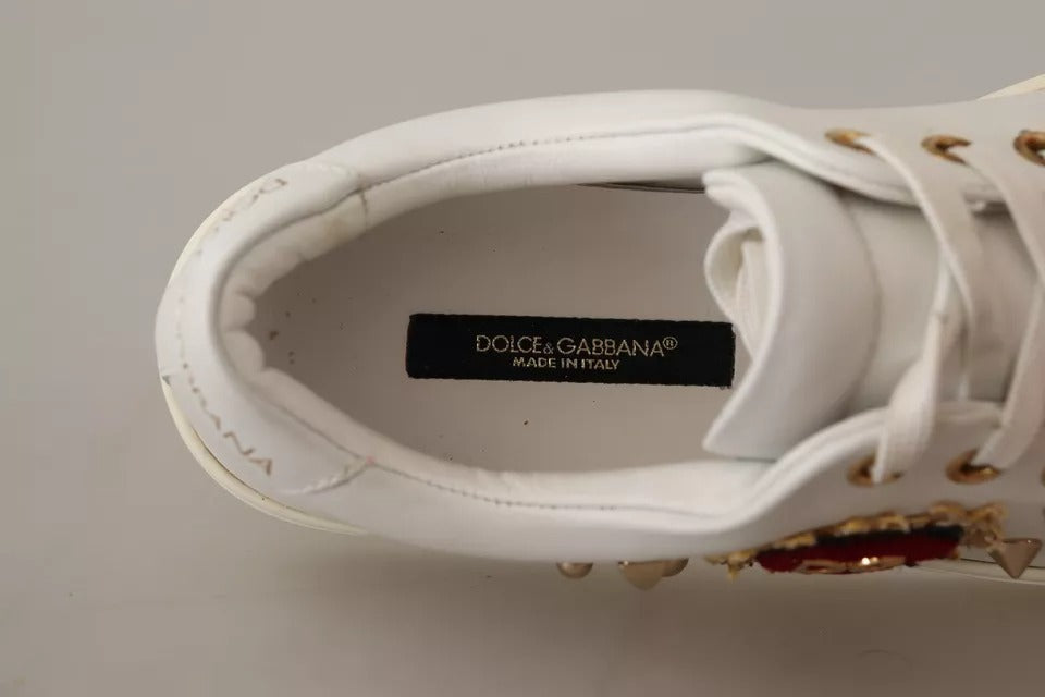 Dolce & Gabbana Weiße Leder Gold Rot Herz Sneakers Schuhe
