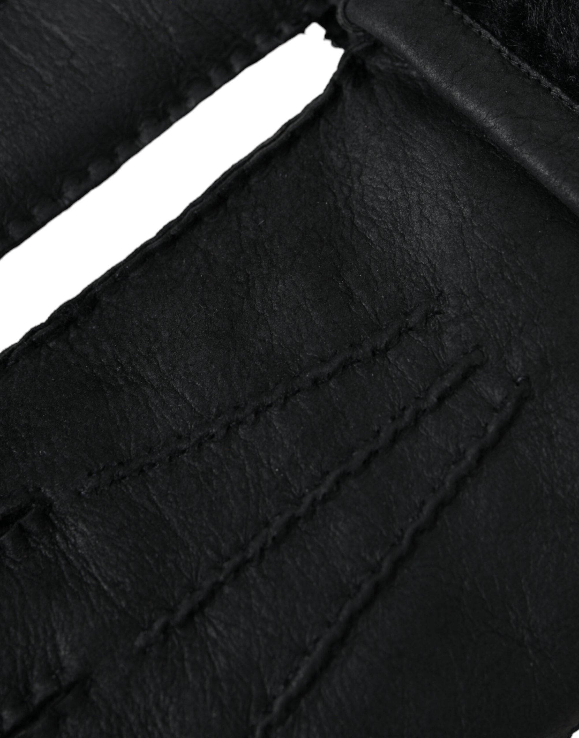 Dolce & Gabbana Gants courts en cuir noir et fourrure