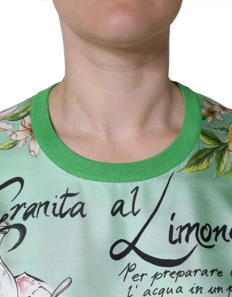 Dolce & Gabbana Grüner Seidenpullover „Granita Al Limone“ mit langen Ärmeln