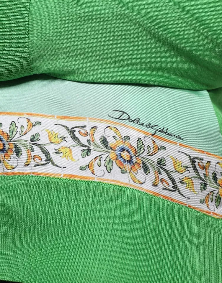 Dolce & Gabbana Grüner Seidenpullover „Granita Al Limone“ mit langen Ärmeln