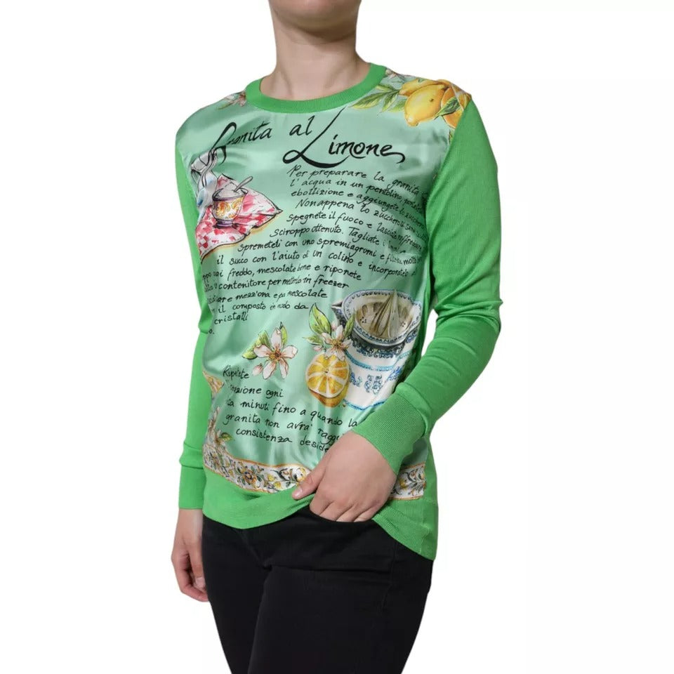 Dolce & Gabbana Grüner Seidenpullover „Granita Al Limone“ mit langen Ärmeln