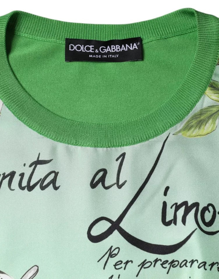 Dolce & Gabbana Grüner Seidenpullover „Granita Al Limone“ mit langen Ärmeln
