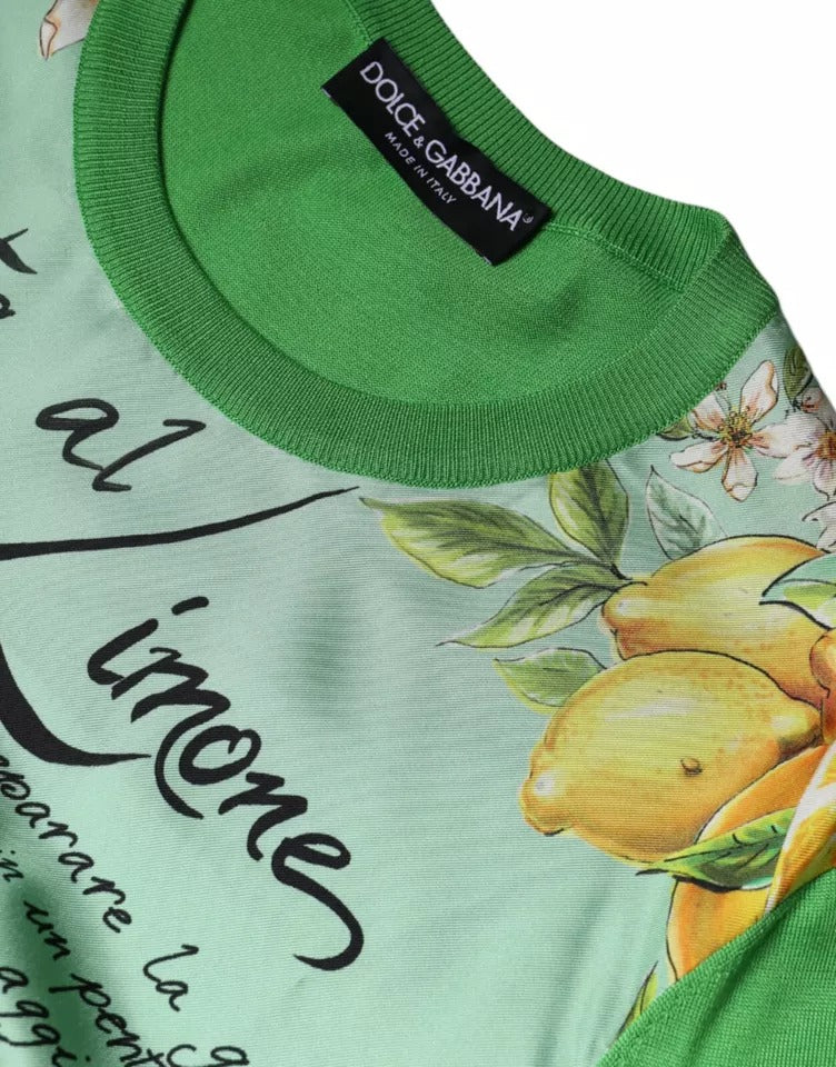 Dolce & Gabbana Grüner Seidenpullover „Granita Al Limone“ mit langen Ärmeln
