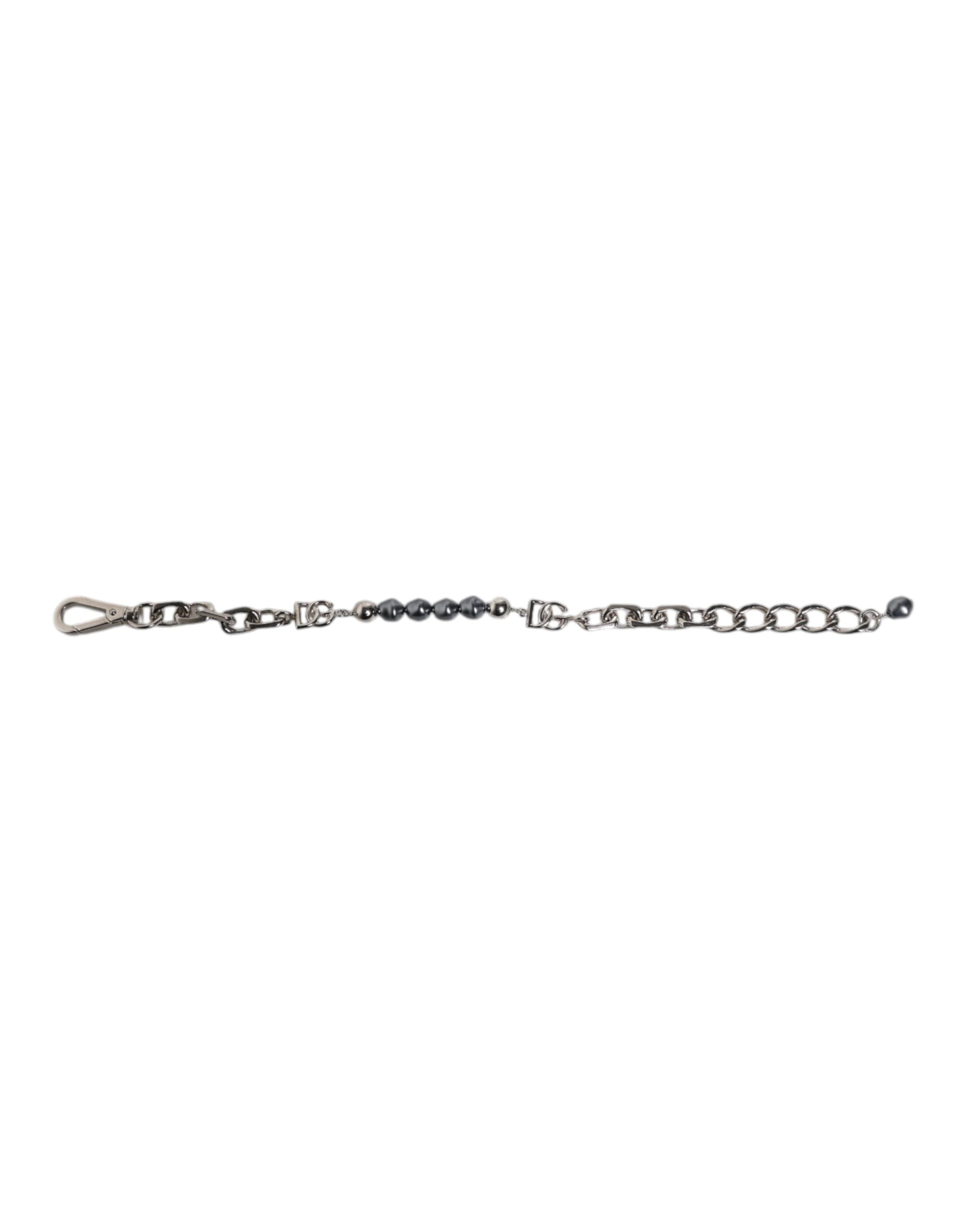 Dolce & Gabbana Silver Tone Chain Lobster Clasp Logo Gray Pearls Bracelet
